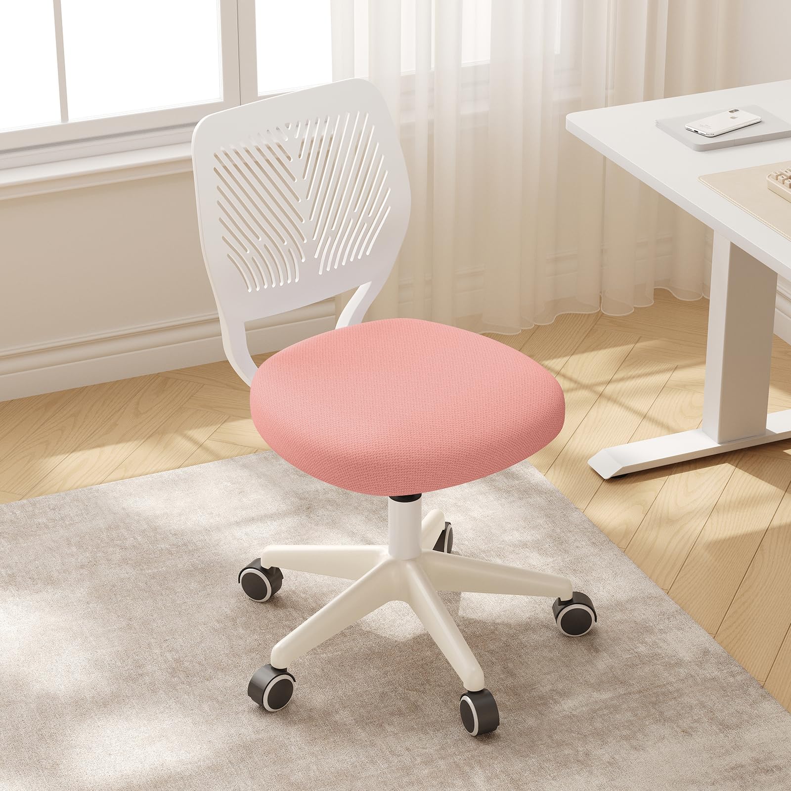 Armless Desk Chair Height Adjustable Swivel Office Rolling Task Chairs with Soft Mesh Padded Cushion Ergonomic Small Study