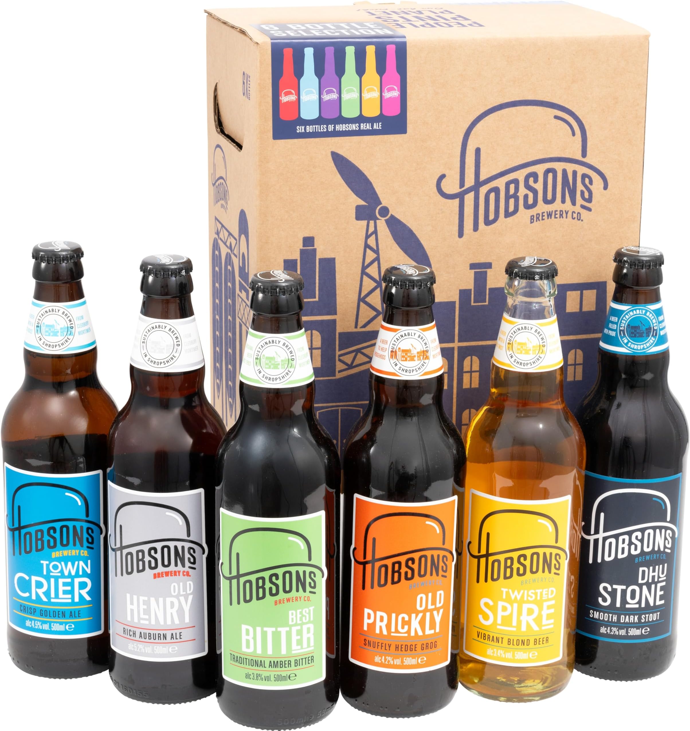 Hobsons Premium Craft Mixed Beers Gift Set with 6 x 500ml Bottles brewed in Shropshire a perfect present, Birthday beer or gift for real ale lovers