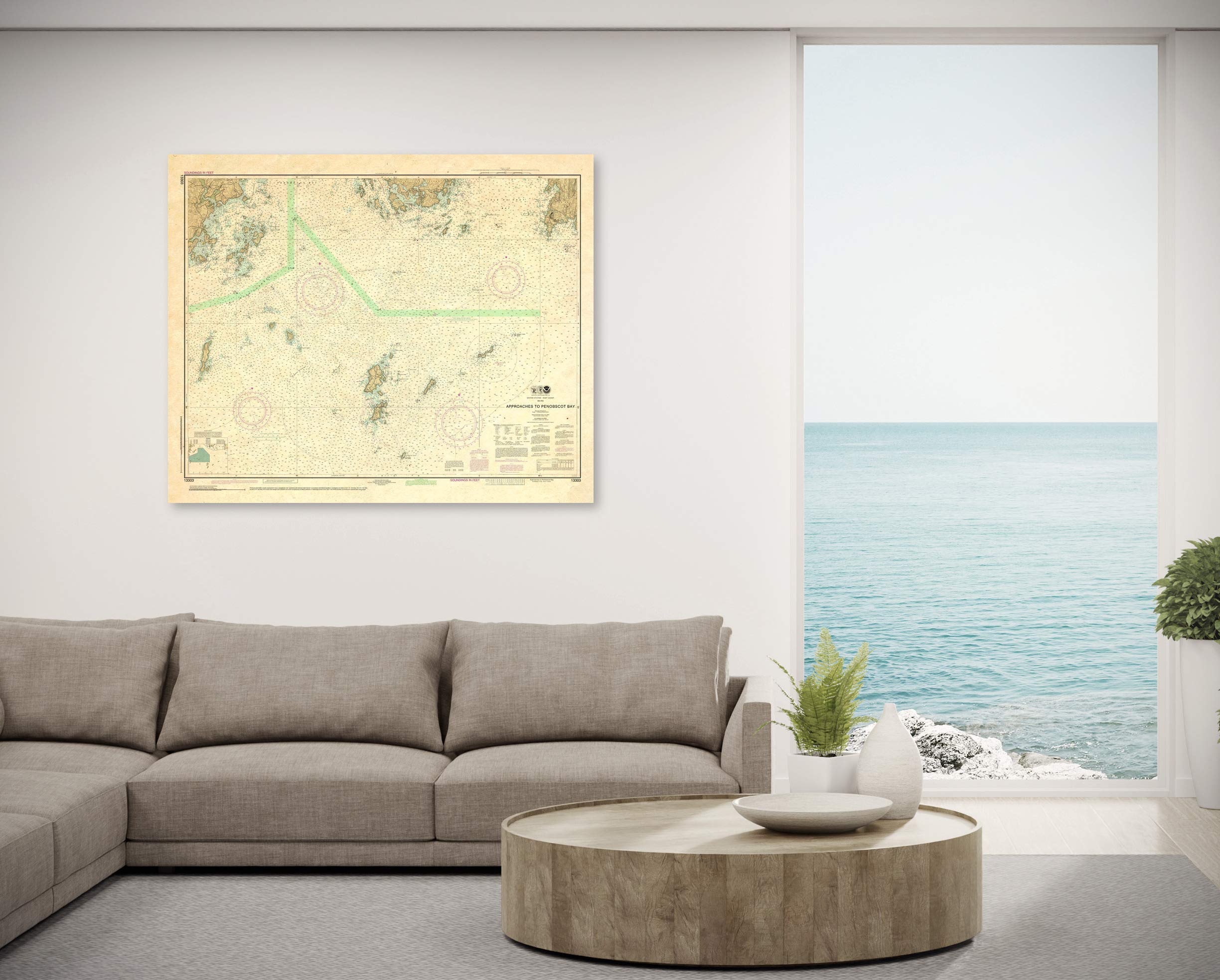 Paradise Cay Publications, Inc. Antiqued NOAA Chart 13303: Approaches to Penobscot Bay