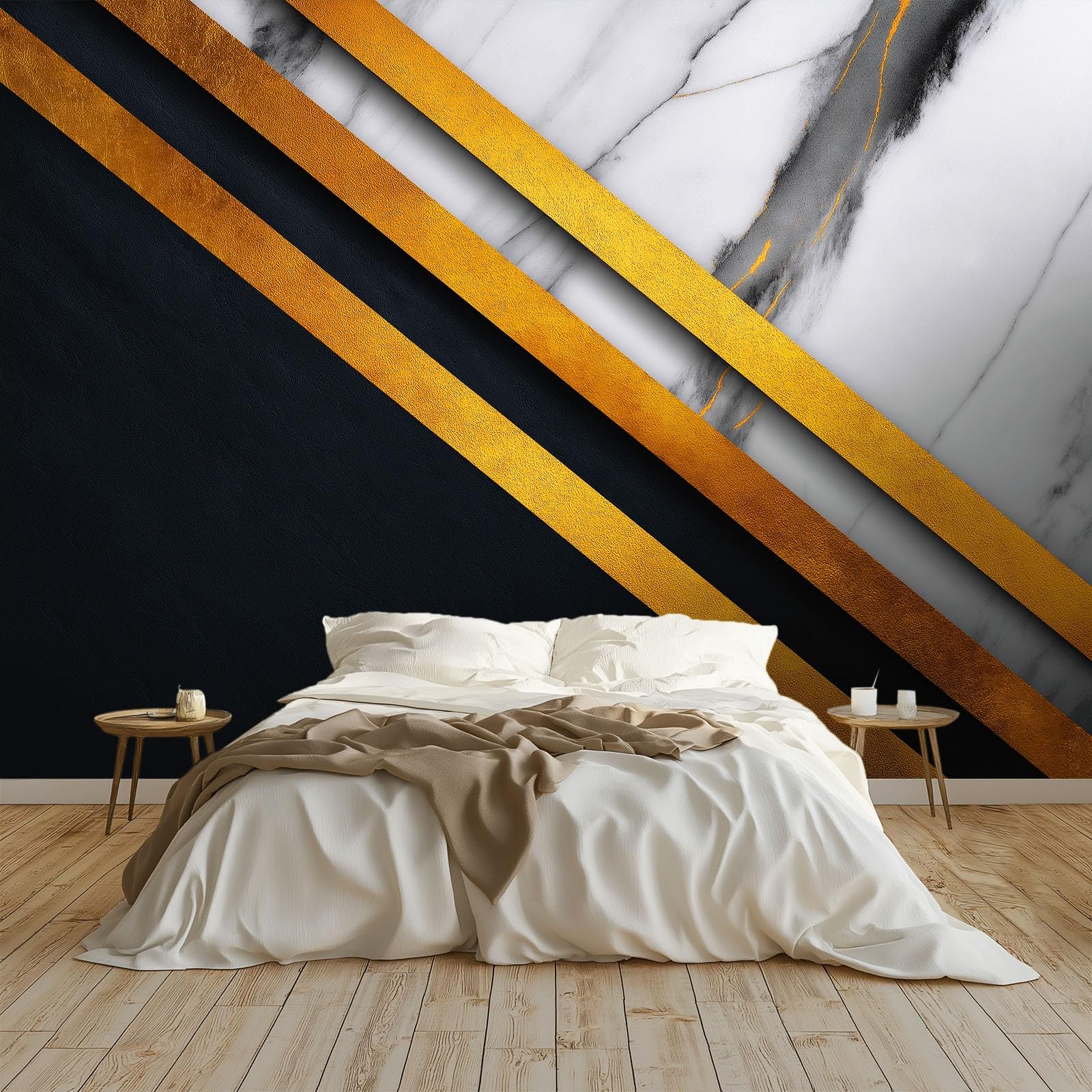 Fototapeta z włókniny, elegancka i luksusowa, 400 x 280 cm (szer. x wys.), nowoczesna tapeta z włókniny, efekt 3D, dekoracja ścienna, geometryczne paski, marmur z motywem, tapeta ścienna, salon