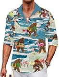 Mens Hawaiian Shirts Long Sleeve Button Down Floral Printed Casual Tropical Beach Shirts