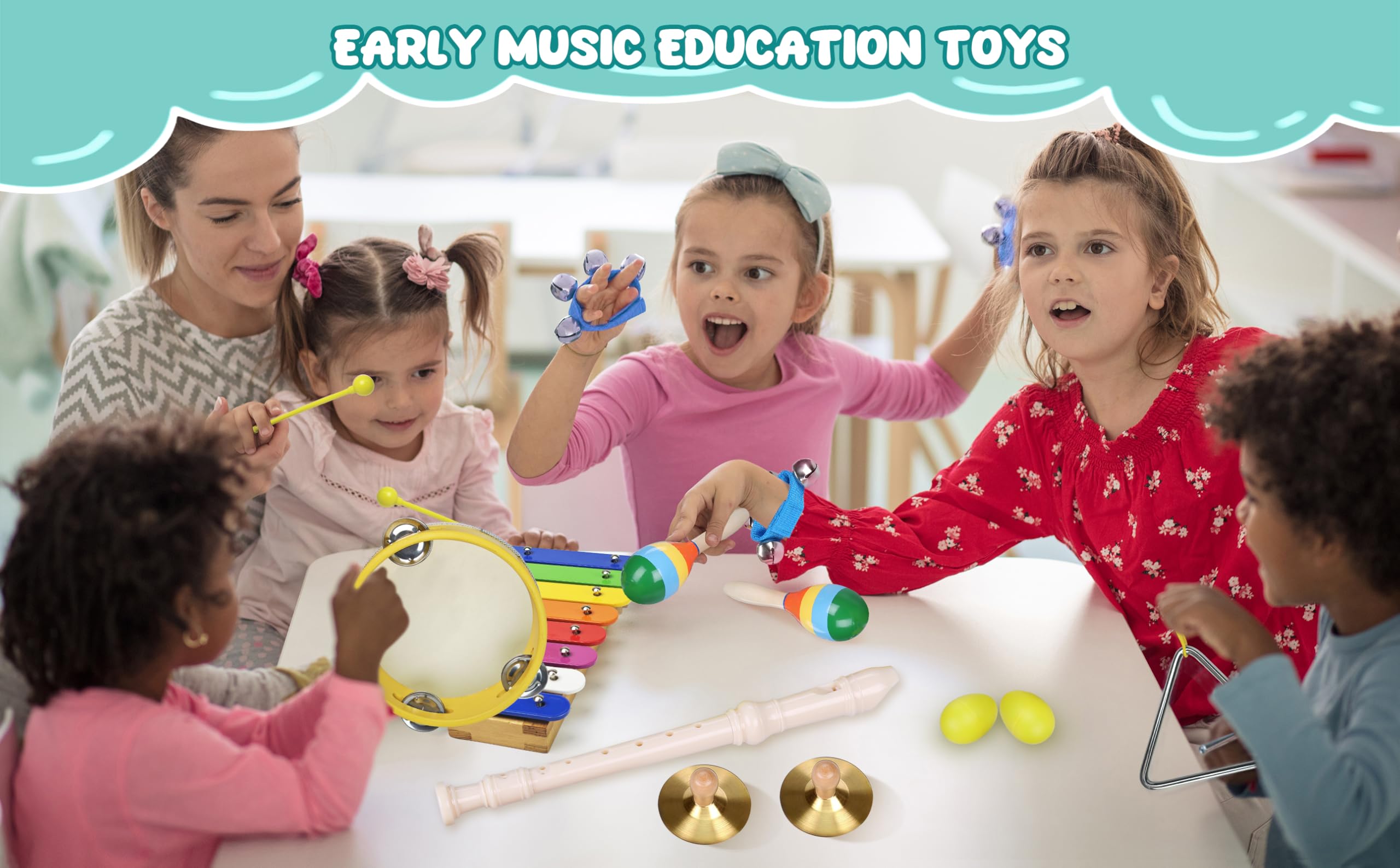Musicali Giocattolo Strumenti Set per Bambini - Smarkids Giocattolo Musicale a Percussione per Bambini Giocattoli Educativi Prescolari che Includono Xilofono Flauto Tamburello Maracas con Borsa