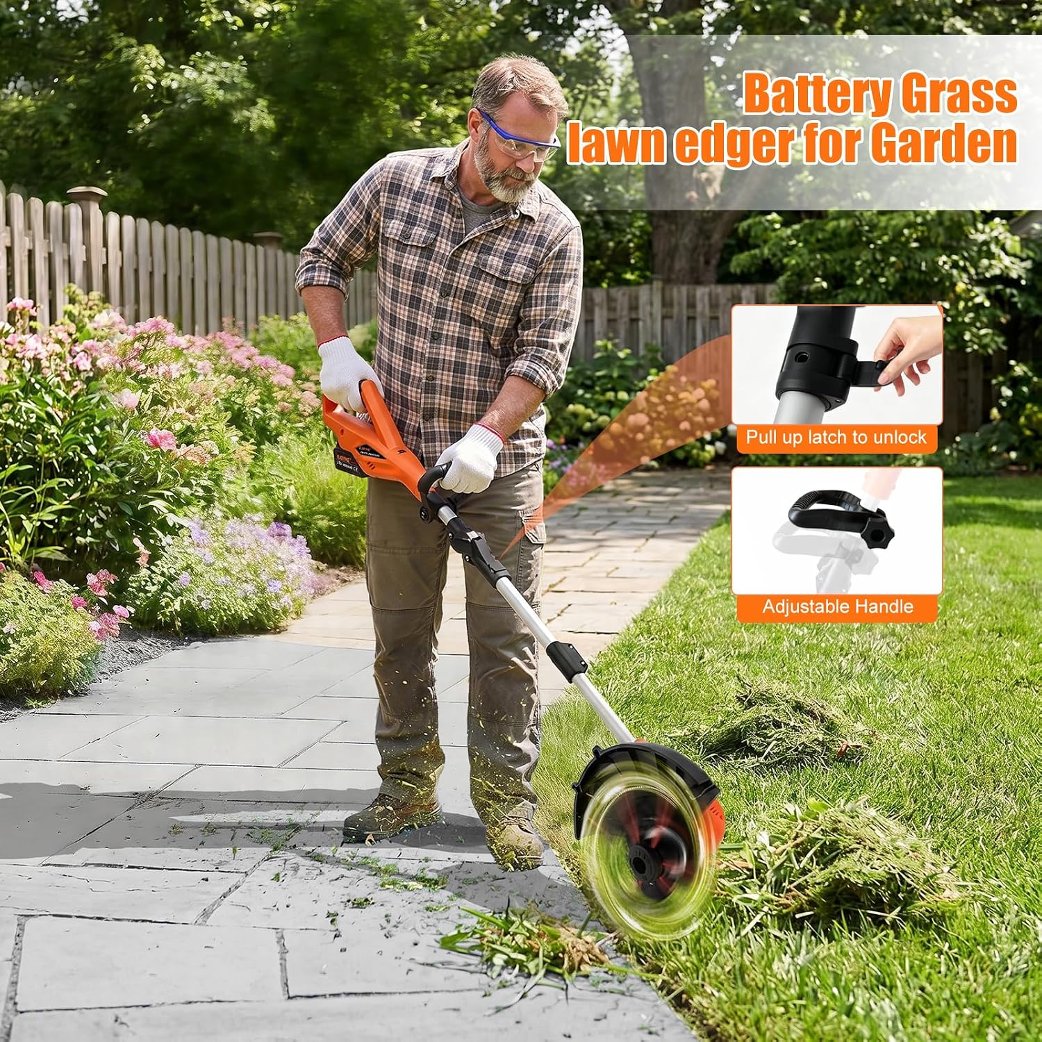 Cordless Lawn Mower, 2x4.0Ah Battery Powered Weed Wacker & Edger, 4-in-1 Electric String Trimmer with Wheels, Adjustable Height & Angle Brush Cutter for Yard Garden Weeds & Overgrown Shrubs