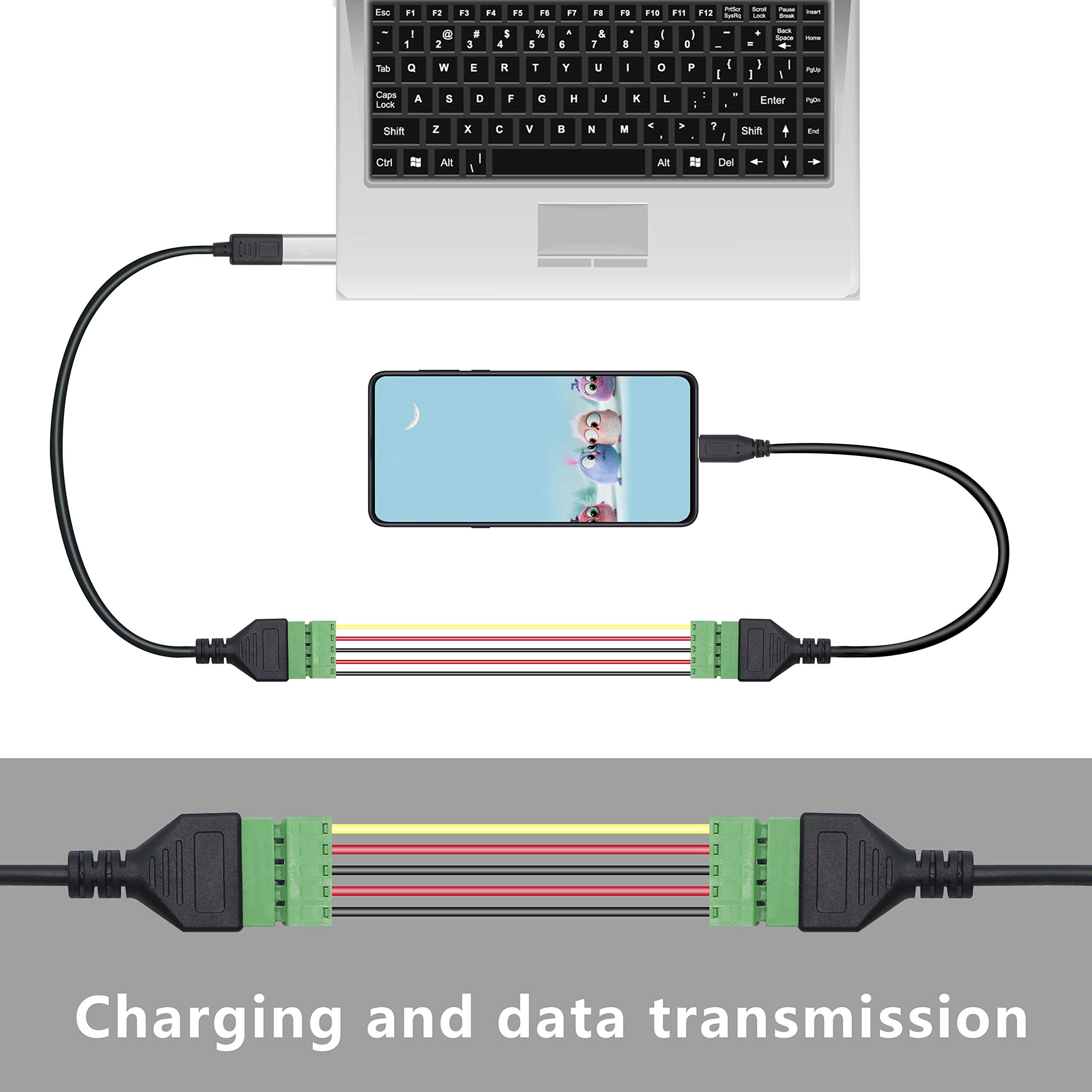 WMYCONGCONG 2 Unids Micro USB Tornillo Bloque De Terminales Conector Micro USB 2.0 Macho A 5 Pin Hembra Tornillo Terminales De Tornillo Tipo Enchufable Adaptador Cable Conector 11.8 In