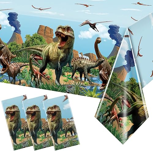 Miniatura 10 de Tiamon 3 manteles de dinosaurio jurásico para fiestas de dinosaurios manteles de plástico de dinosaurio para niños y adultos suministros de pícnic