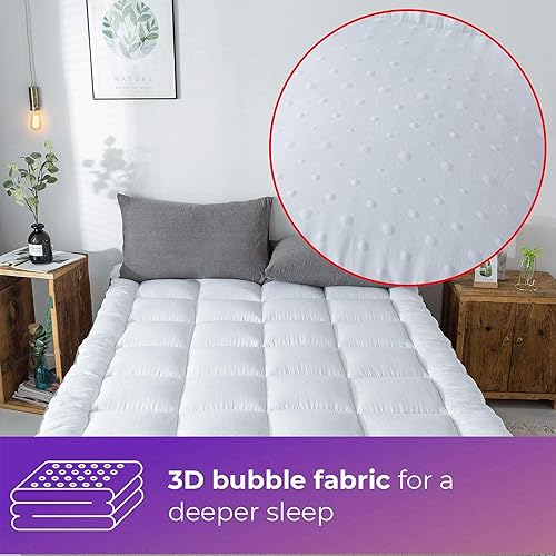 Miniatura 2 de SUFUEE - Cubrecolchón, tela con burbujas en 3D con flujo de aire, parte superior de almohada de pluma alternativa, funda de colchón, calidad de