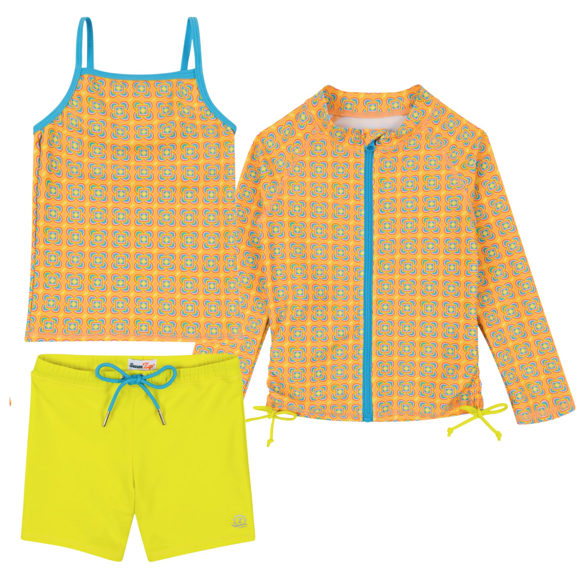 SwimZip Girls' 3-Piece Rash Guard Swimsuit Long Sleeve UPF 50+ Bathing Suit