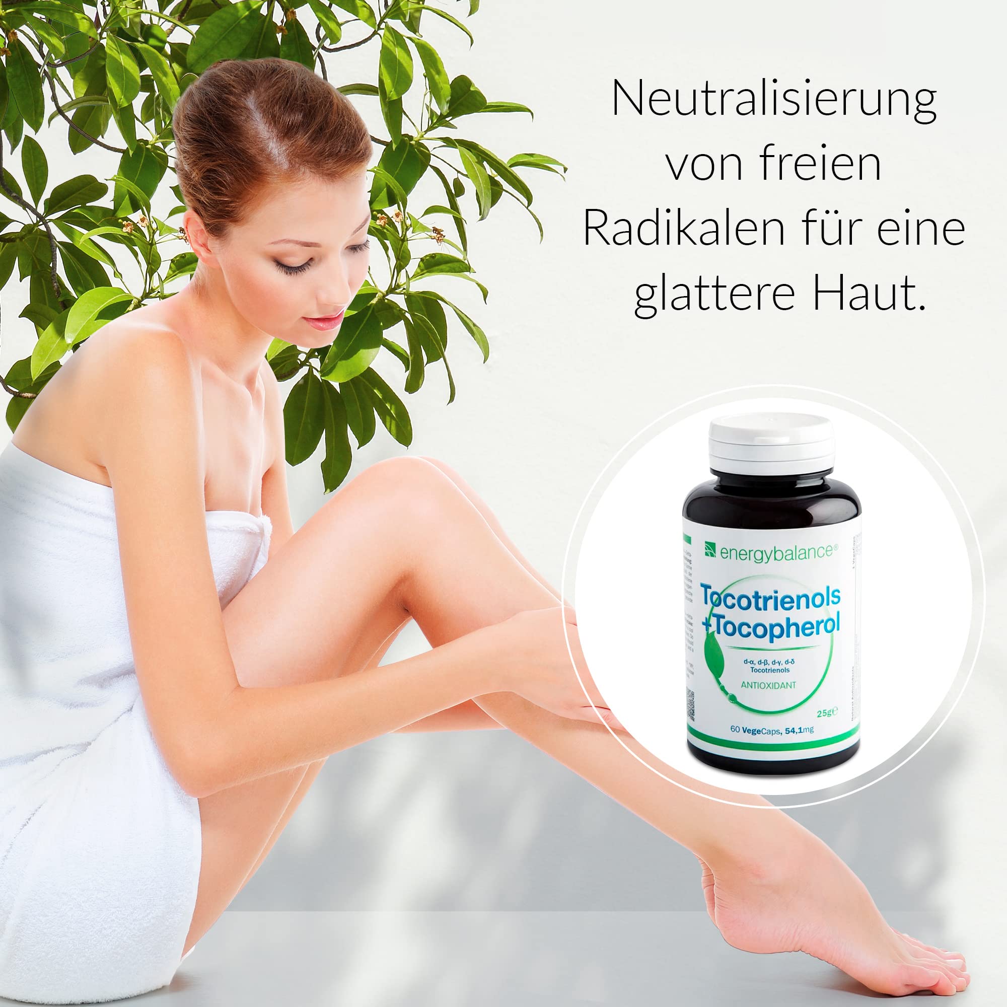 EnergyBalance Tocotrienol alpha-gamma - 4 Tocopherole in 1 Kapseln mit Antioxidantien - Natürlicher Vitamin E Komplex - Vegan, ohne Zusätze - 60 VegeCaps à 54,1mg