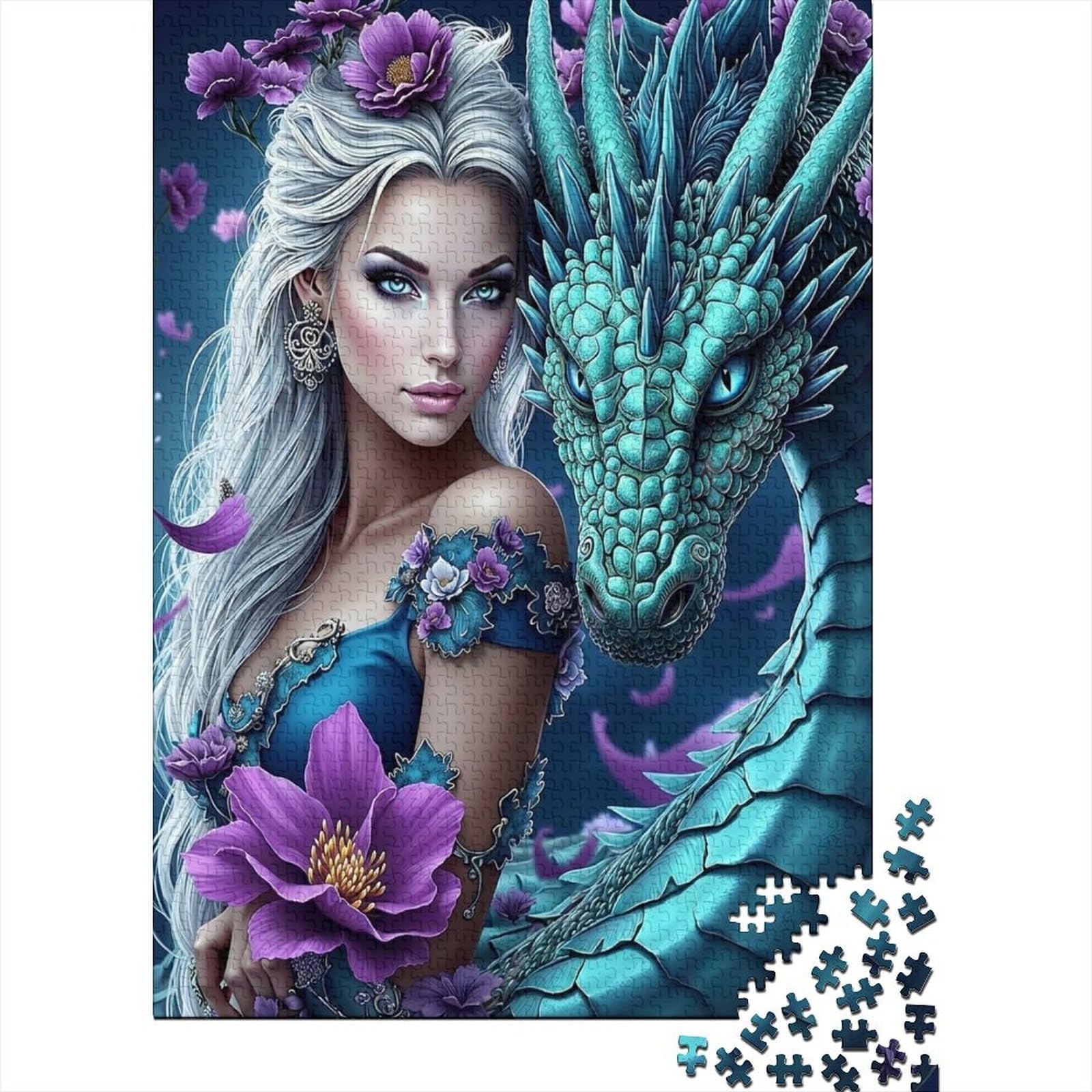 Fantasy Dragon Flower Woman 1000 Piece Jigsaw Puzzle Adult Wall Art Decor nan