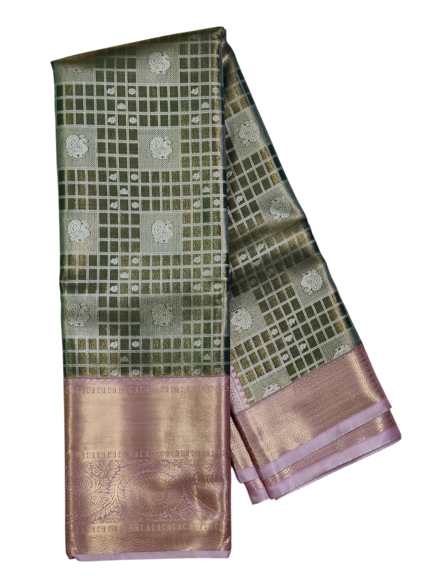 Kanchipuram Silk saree with blouse(ACNS09,DarkGreen,Free size)-picture-13