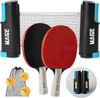 Maige Ping Pong Paddle Set | Table Tennis Paddle Set with Retractable Ping Pong Net | Portable Case and 3 Ping Pong Balls | Perfect Table Tennis Set for Home Indoor or Outdoor Play | Attach to Any Tabletop Surface