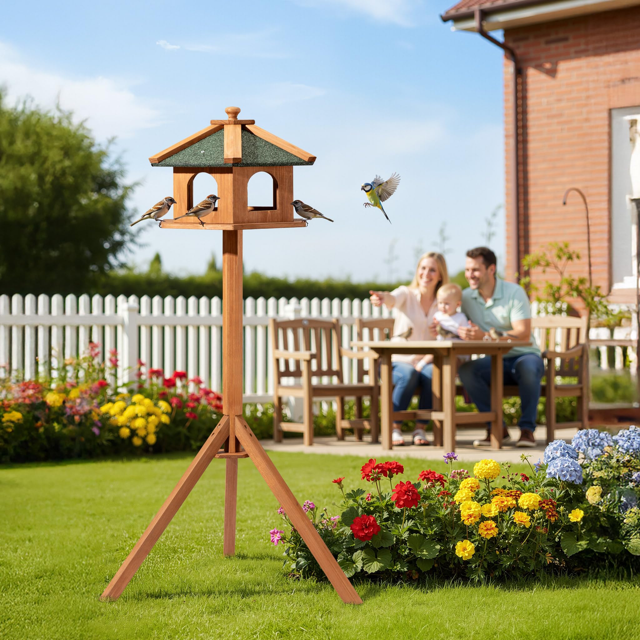 Mangiatoia per uccelli selvatici con supporto in legno di abete 115cm Resistente Con finestre