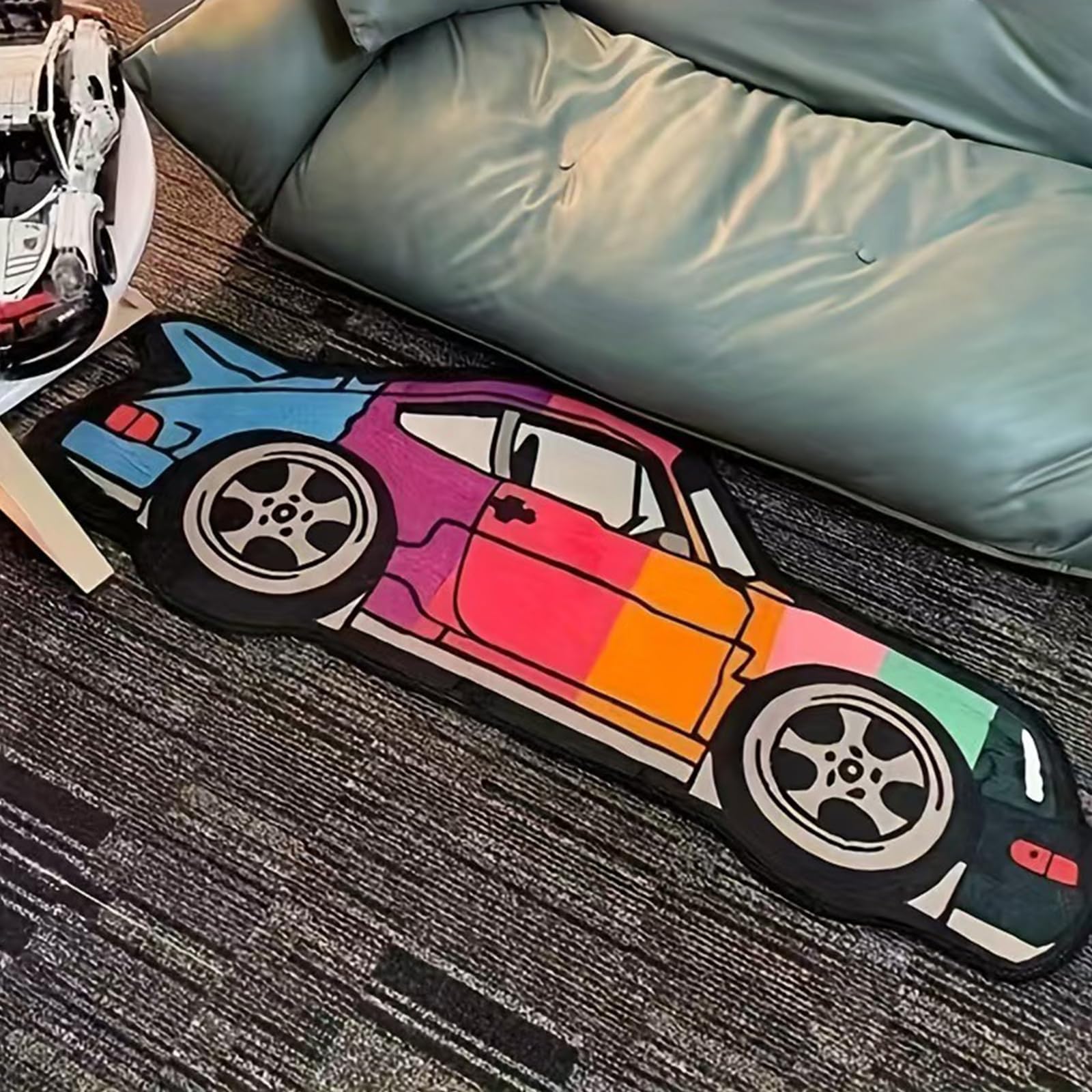 boiszeda Car Rug Bedroom Special-Shaped Cool Carpet Enthusiast Racing Car Personalized Floor Mat for Living Room Corridor Bathroom Entrance