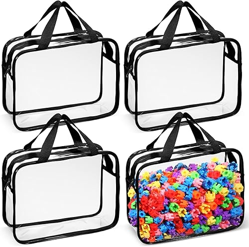 Sanwuta Paquete de 4 bolsas grandes de almacenamiento de juguetes, reutilizables de PVC transparente, bolsas organizadoras con dos asas, contenedor