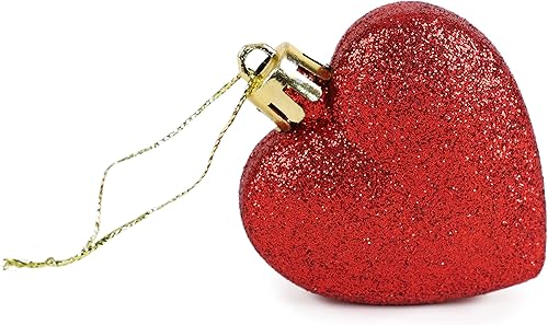 Miniatura 5 de Christmas Concepts® Adornos para árbol de Navidad en forma de corazón con purpurina roja de 0.315 x 2.362 in