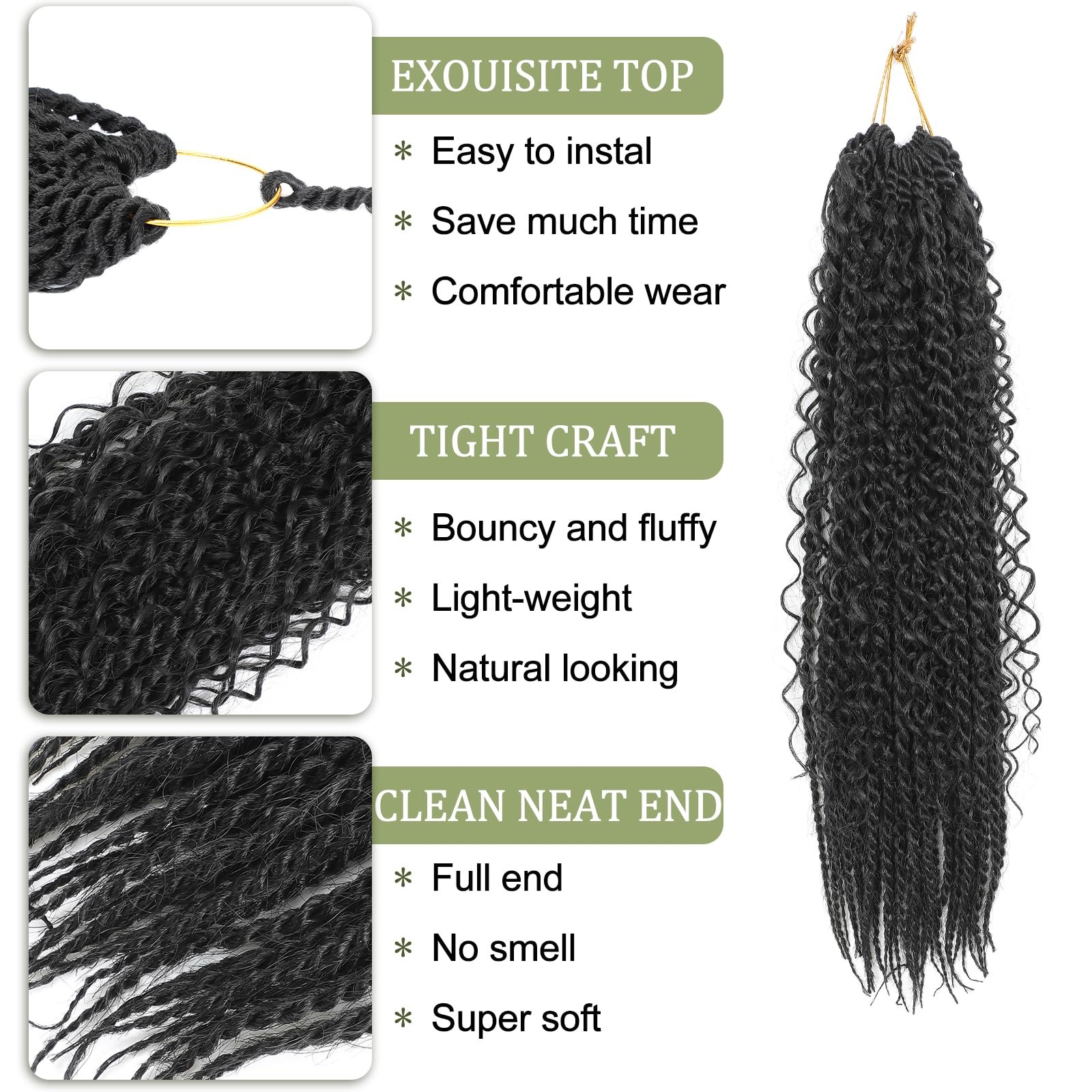 Boho Senegalese Twist Crochet Hair 8 Packs Pre Looped Goddess Island Passion Twist Crochet Braids Hair Extensions for Black Women (1B - Image 3