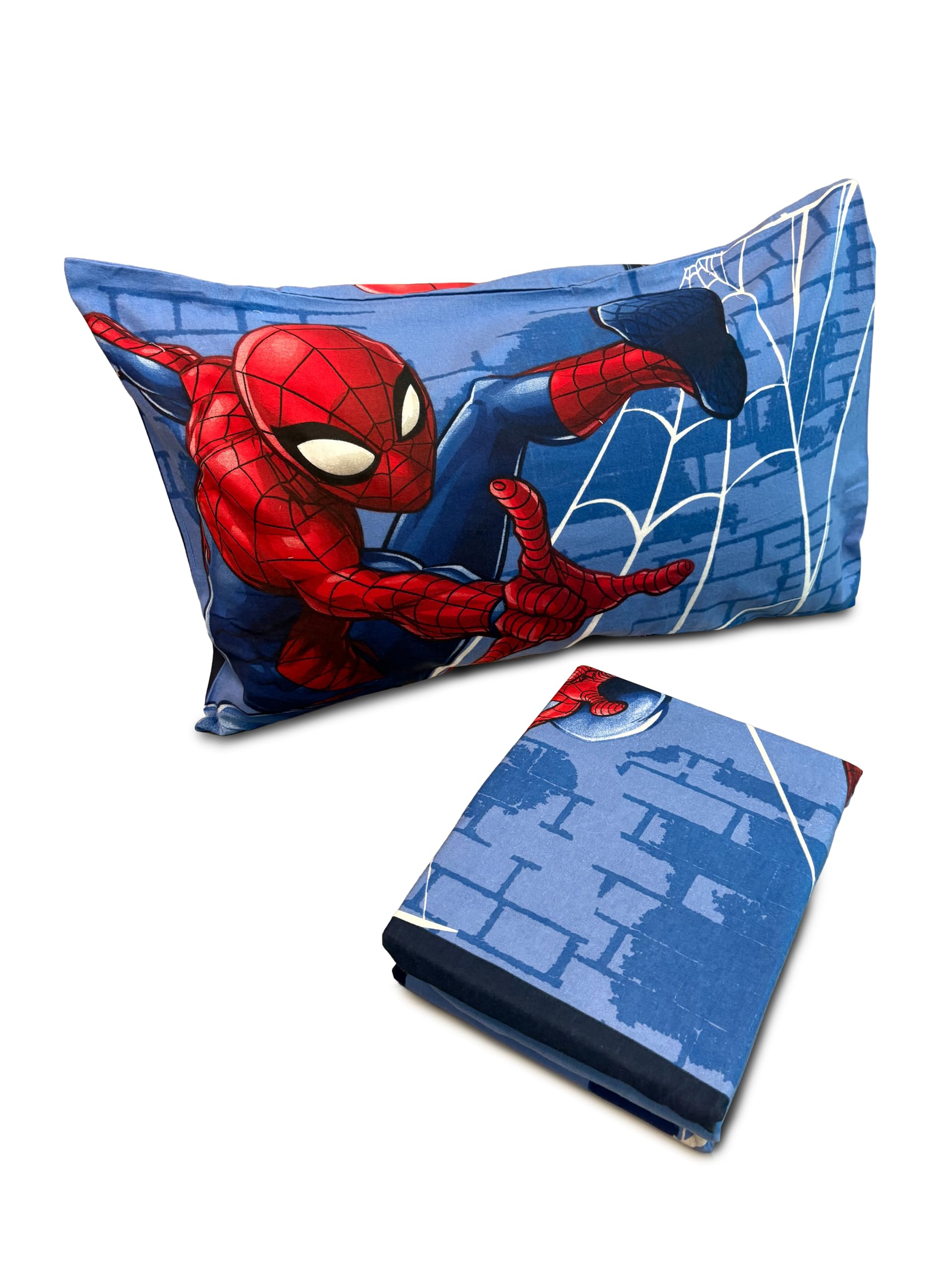 Spiderman Flannel 100% Cotton 3-Piece Bedding Set, Fitted Sheet + Fitted Bottom Sheet + Pillowcase, Single