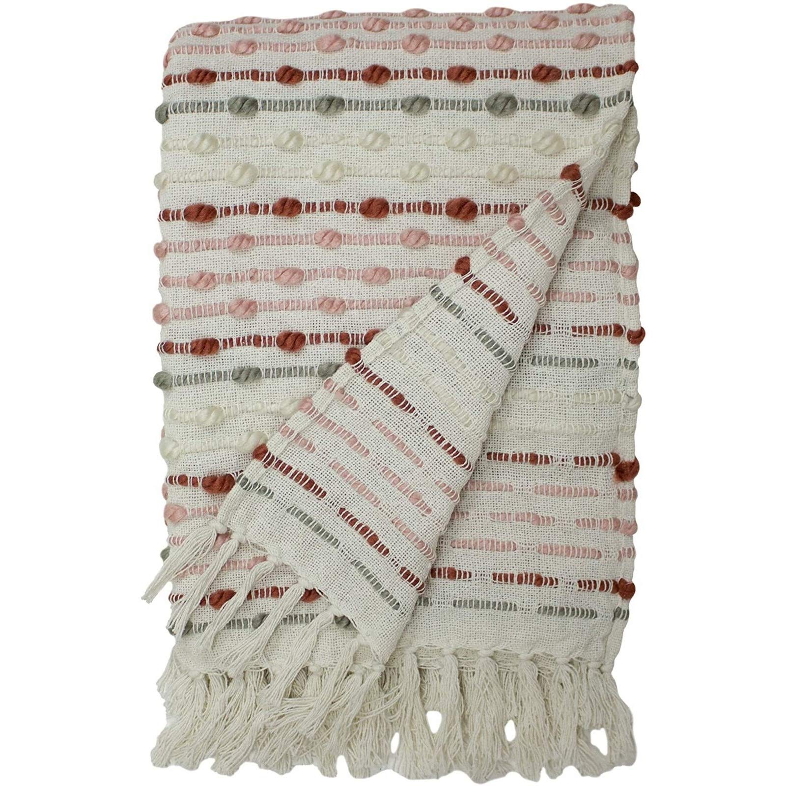 Furn. Dhadit Woven Tufted Striped Recycled Tasselled Throw