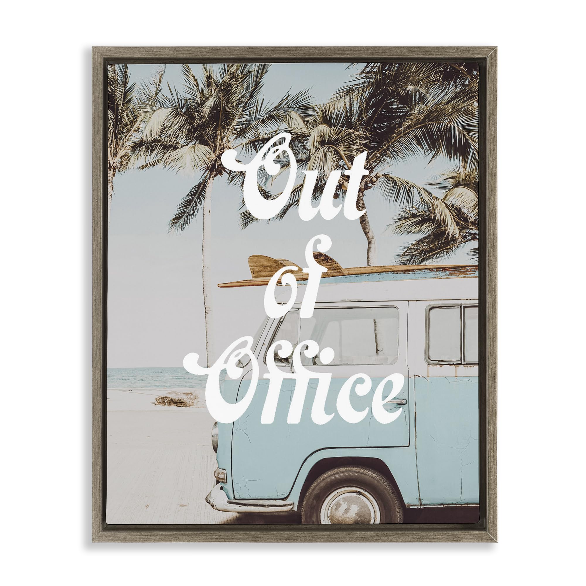 Stupell Industries Montalcino Elm (Textured) 'Retro Out Of Office Beach', Floating Frame Canvas Art, Brown, 25 X 31 Inches, Easy To Hang And Sturdy, Made In Usa, By Lil' Rue