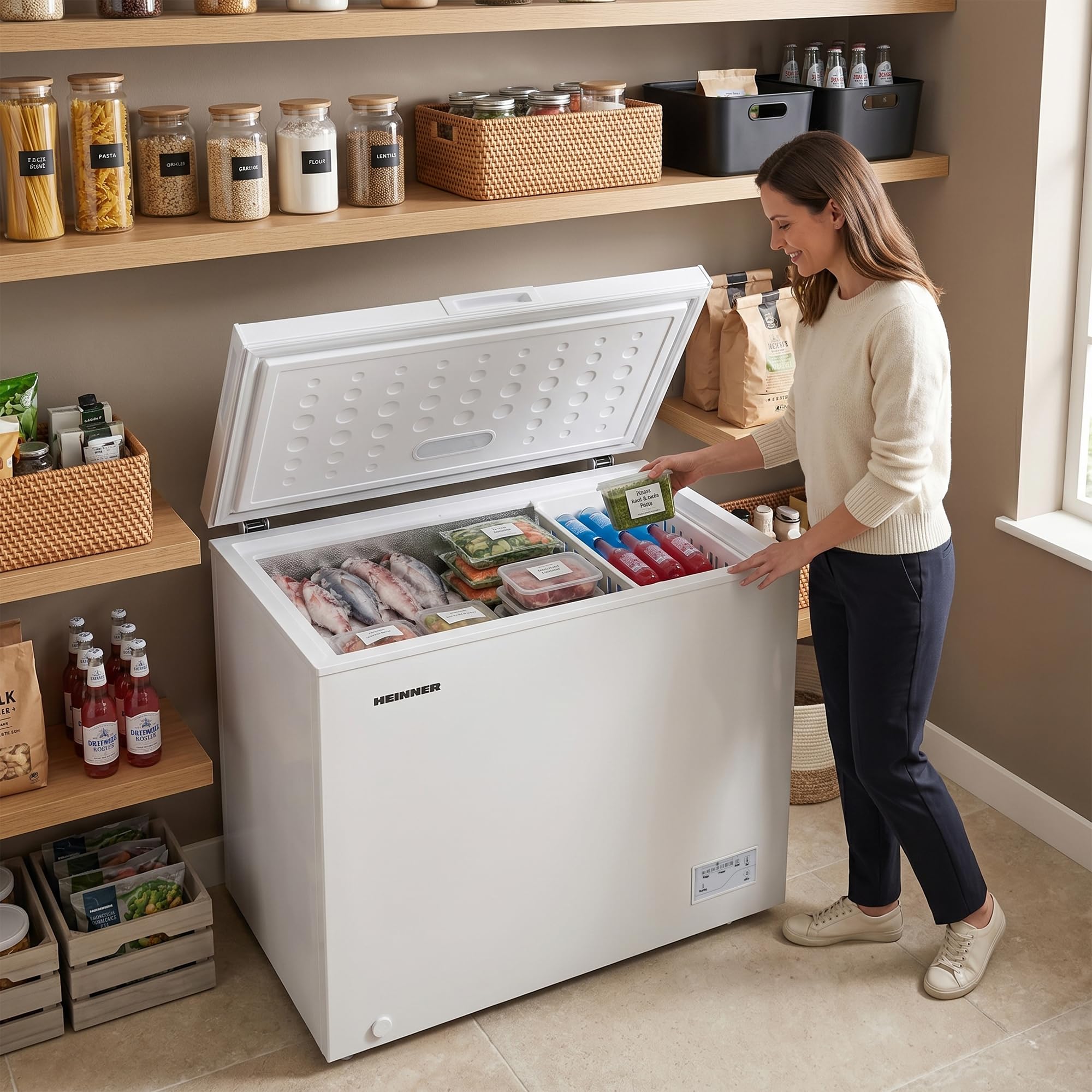 HCF-200CNHE++ Gefrierschrank – 200 L Nutzvolumen, Energieeffizienzklasse E, LED-Innenbeleuchtung, Verstellbare Fächer, Reversible Türen, Weißes Design, Leiser Betrieb – 5 Jahre Garantie