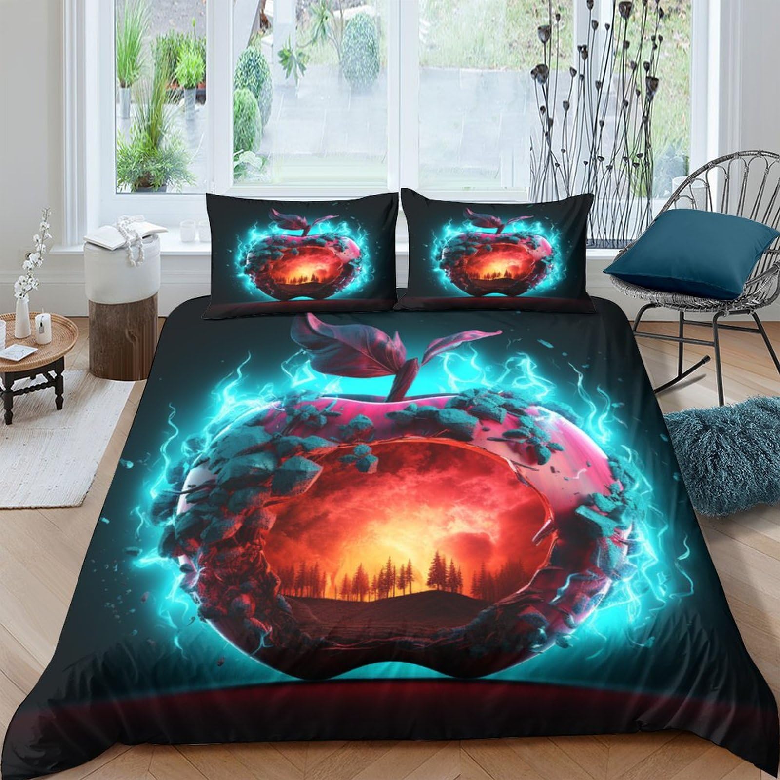Parure de lit douce motif Apple 3D, housse de couette confortable 200x200