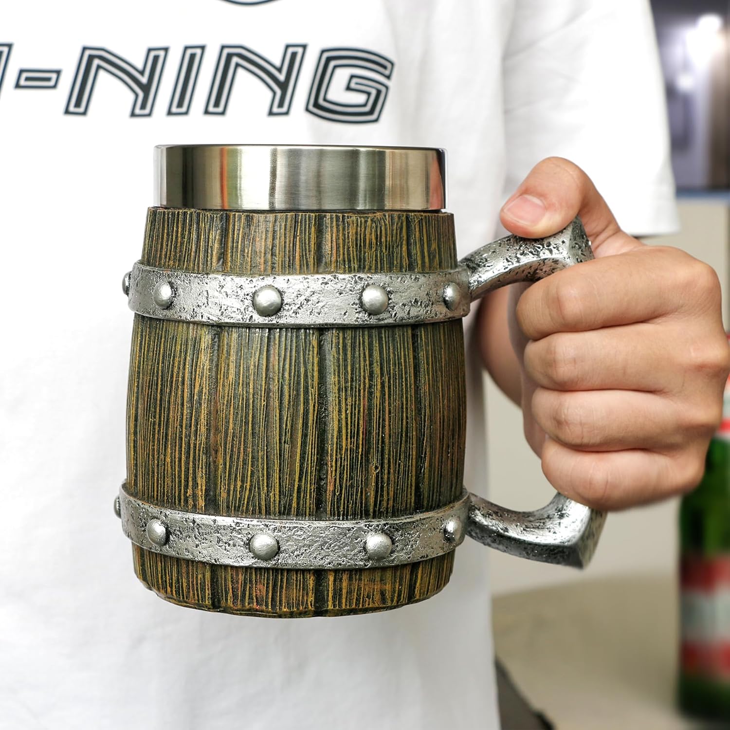 Viking Wooden Barrel Beer Mug - Norse Decor Coffee Cup for Men - Ideal Viking Gift - 21oz Large Nordic Beverage Cup & Beer Stein Tankard - Unique Viking Decor - Image 6