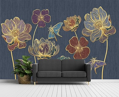 Miniatura 9 de Papel tapiz de pared con diseño de mariposas y luna de ramas doradas, para dormitorio, 178 x 117 pulgadas