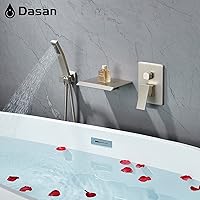 Vista 6 de DASAN - Grifo de llenado de bañera de montaje en pared mejorado con ducha de mano, grifo de bañera moderno montado en la pared de níquel cepillado