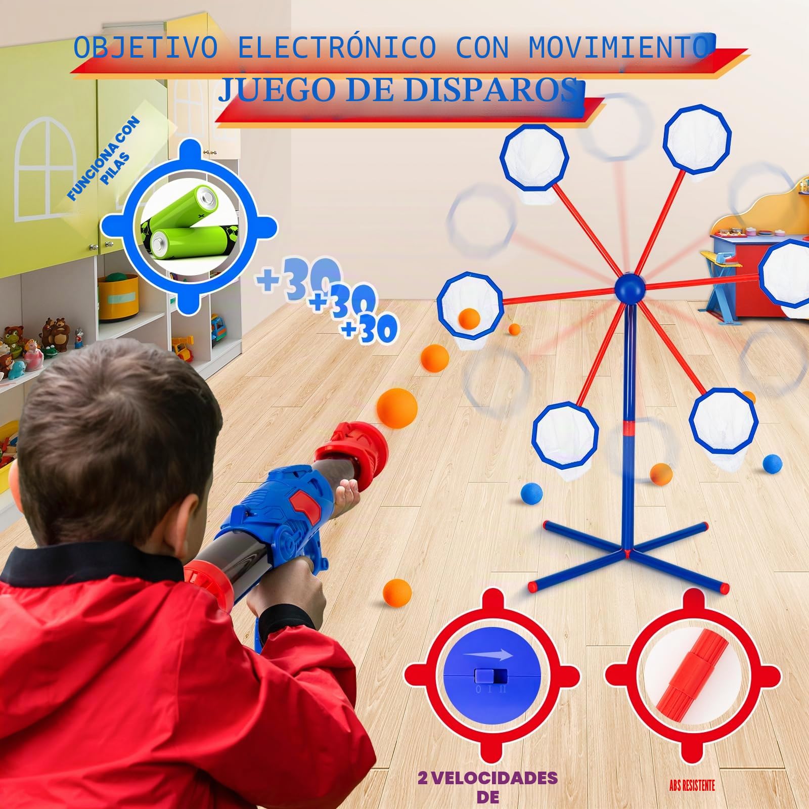 Juego de Tiro al Blanco, Juguetes de Tiro para Niños con 2 Pistolas de Juguetes 24 Bolas de Espuma, Juguete para Actividades en Interiores y Exteriores,Regalo Ideal para Niños de 5 años y Más