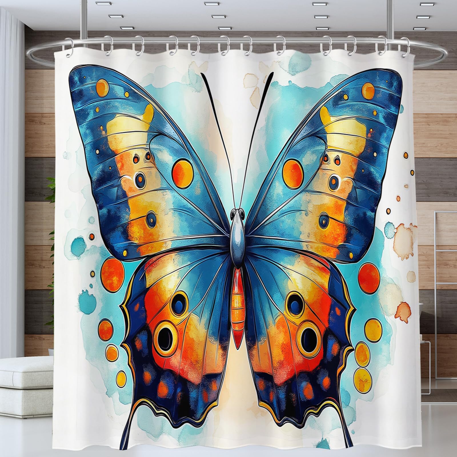 Magnifique Papillon Rideau De Douche, Insectes Fantastiques Material Resistente Al Agua Durable Estampa Digital, Turquoise