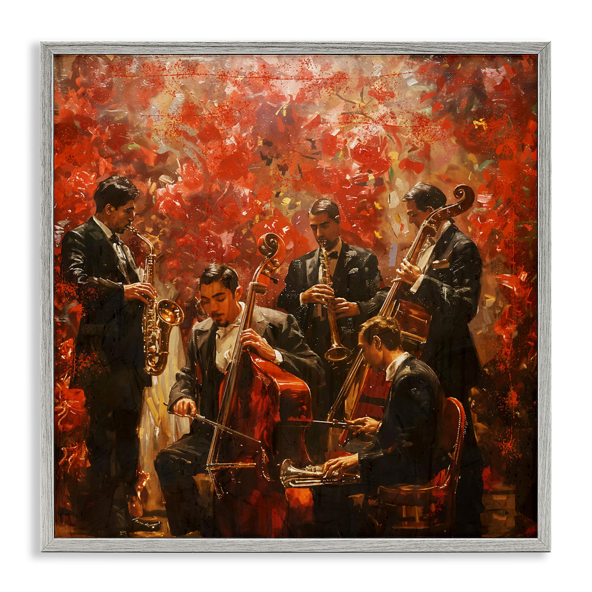 Stupell Industries Farmhouse Gray (Textured) 'Play More Jazz Performance'| Framed Giclee Art