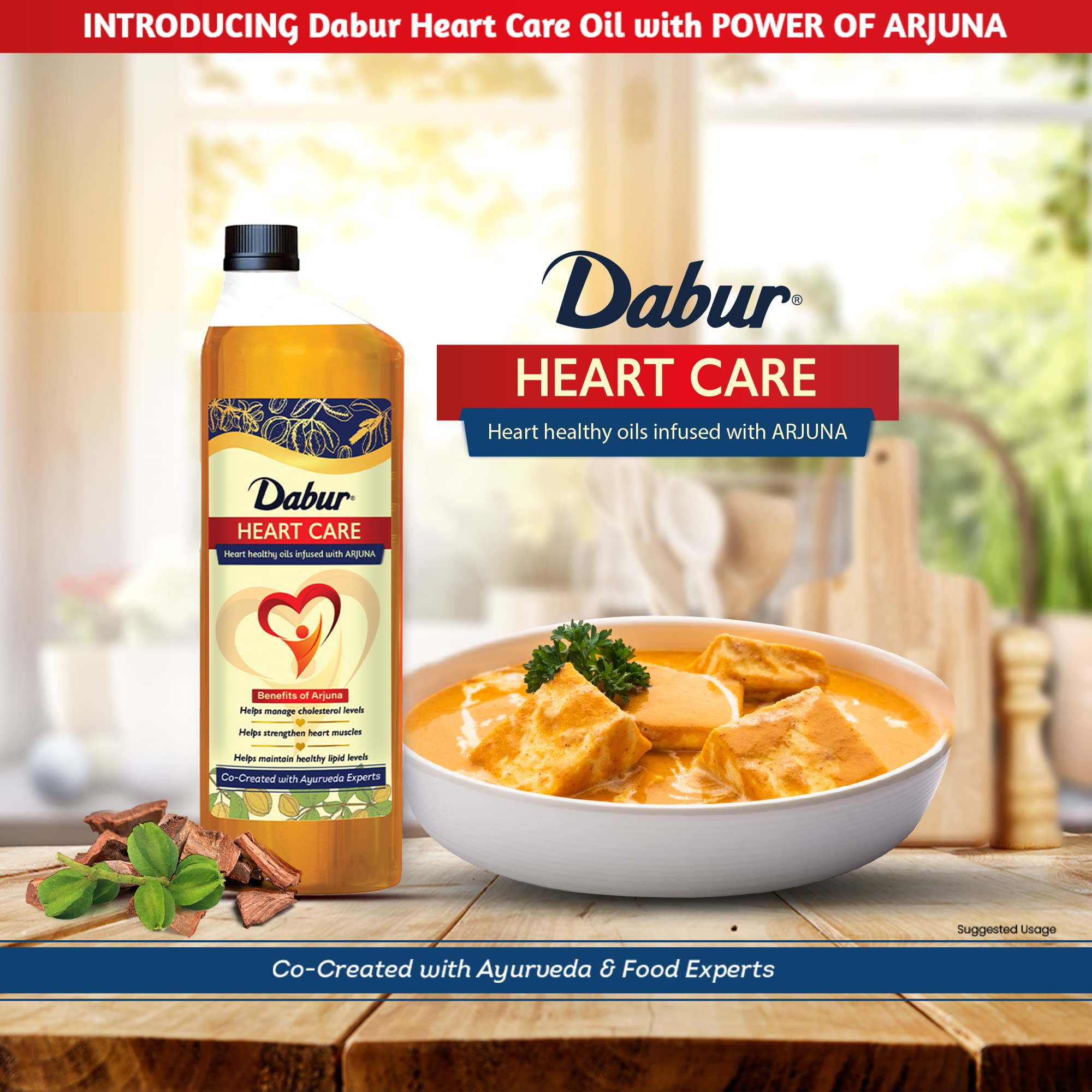 Dabur Heart Care Oil - 1 Ltr bottle | Heart Healthy cooking oil infused with Arjuna | Rice Bran Oil, Flaxseed oil & Sesame oil | Goodness of MUFA, PUFA and Oryzanol