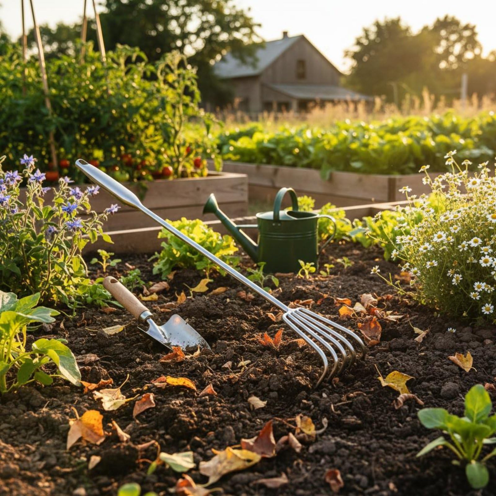 Rastrello Agricolo Rastrello da Giardino Zappa Coltivatore Sarchiatrice in Acciaio Inox Resistente Alla Ruggine Denti Affusolati per Terreni Manico , 70CM , 5 Denti