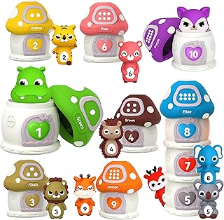 20PCS Farm Animal Toys Toddler Toys Age 1-2 2-4, Montessori Toys for 1 Year Old Finger Puppets and Mushroom House Learning Toys, Counting, Matching, Sorting & Stacking Toys, Baby Gifts for Girls Boys