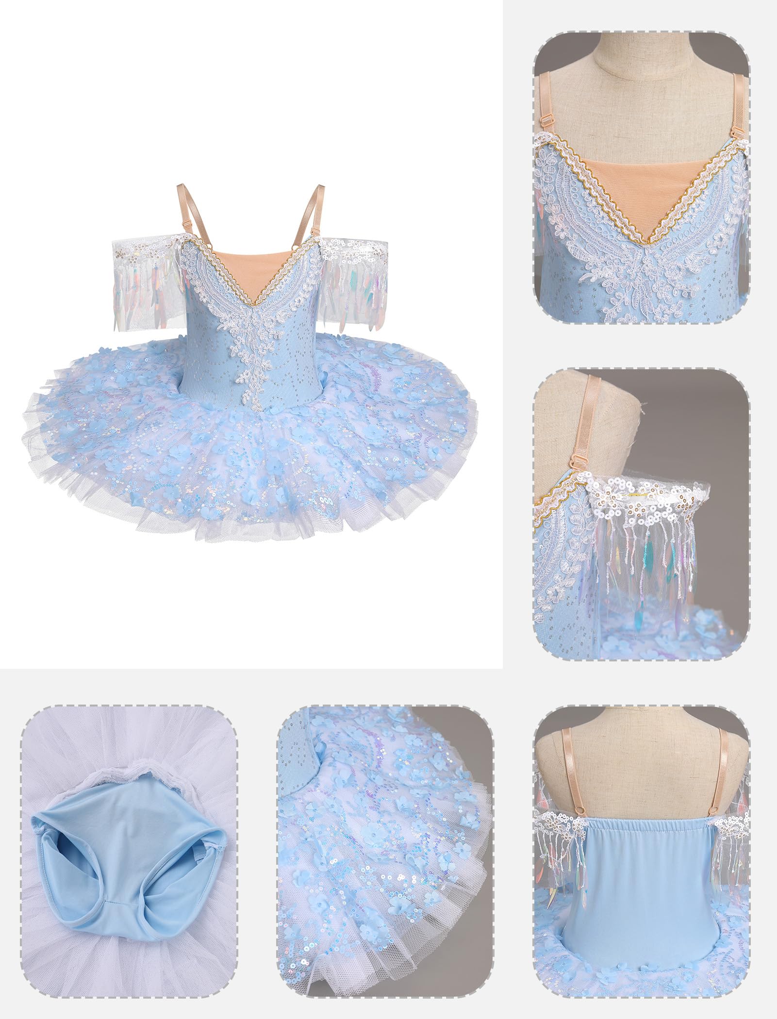 Vêtements de ballet filles 3-14 ans pour la danse : tulle à paillettes robe de ballet avec bretelles réglables - robe de danse pour enfants pour ballet, patinage artistique