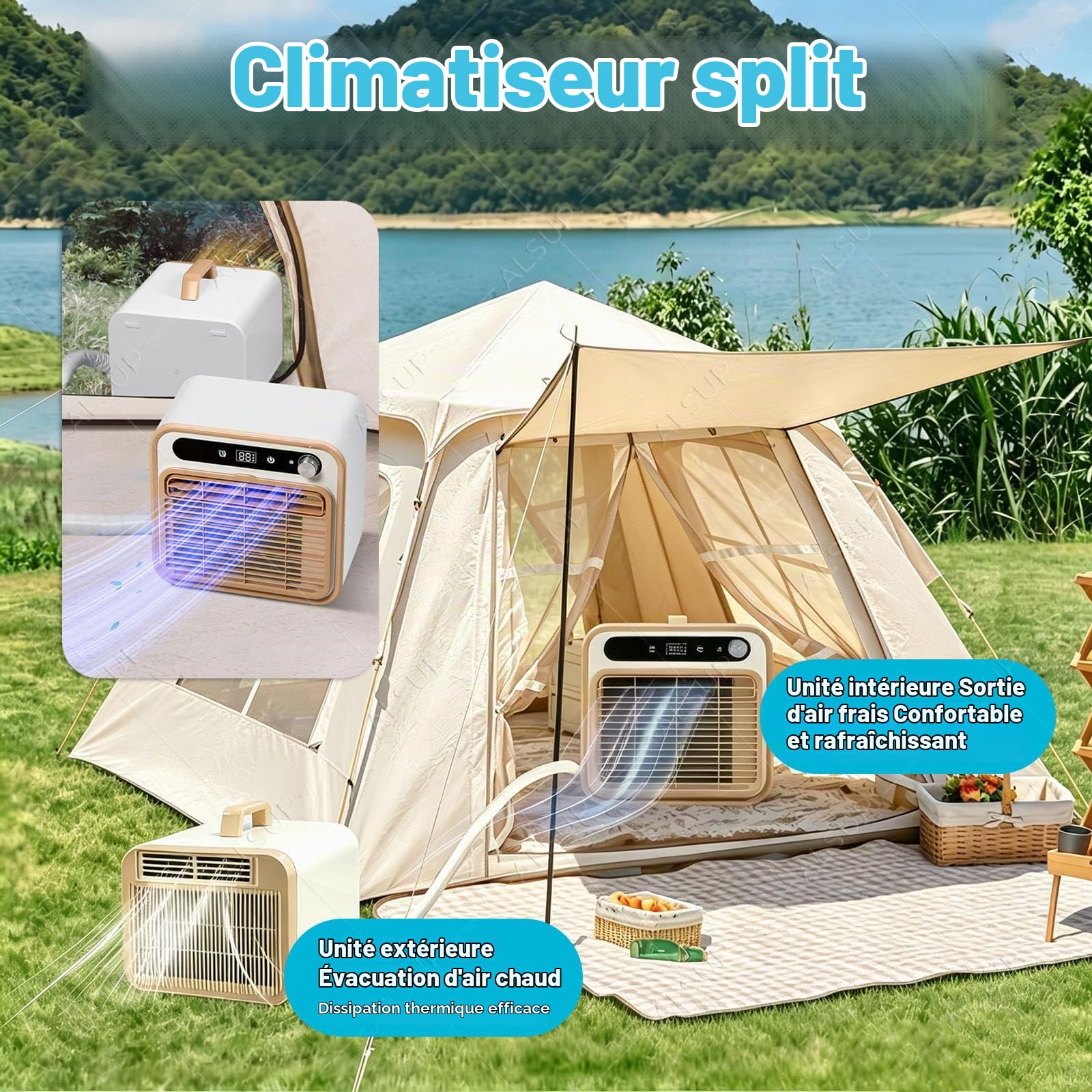 Climatiseur Portable, Refroidissement Silencieux de 5000 BTU 1.5m