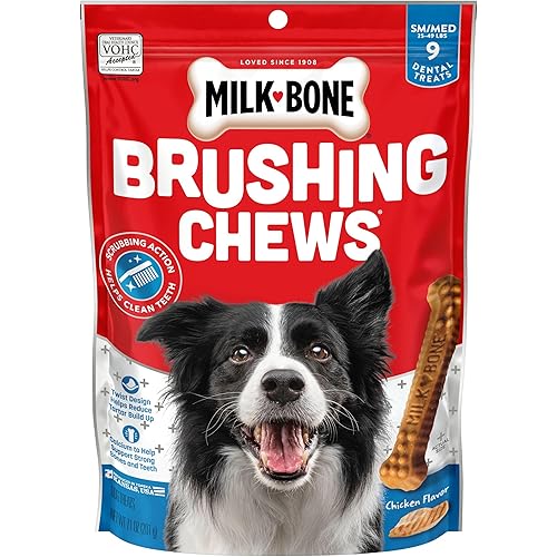 Milk-Bone Original Brushing Chews, Small/ Medium Daily Dental Dog Treats, 9 Count (Pack of 5) Scrubbing Action Helps Clean Teeth