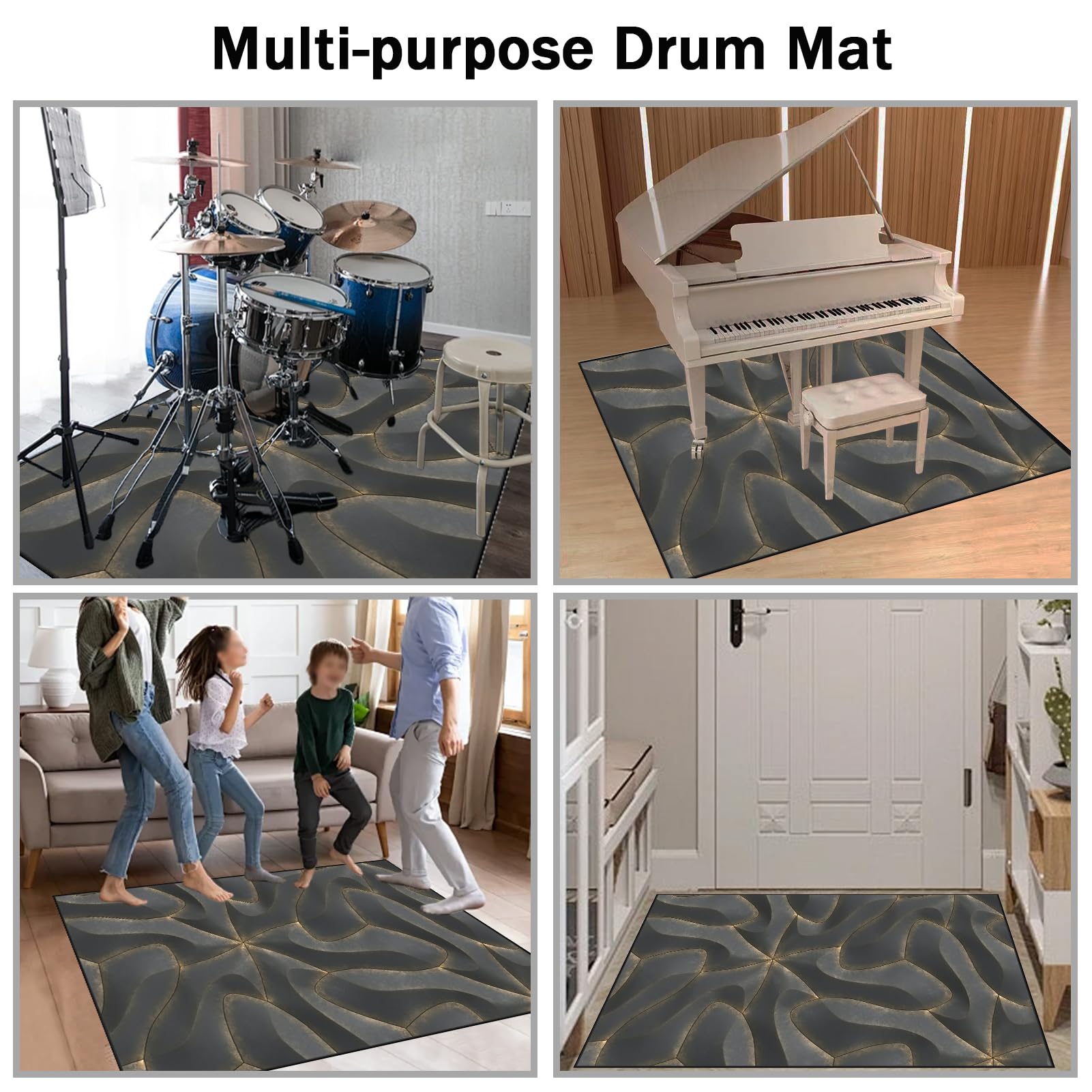Tappetino Insonorizzato Batteria Drum Tappetino per Batteria e Percussioni Tappeto a Tamburo Tappeto per Batteria Elettrica Tappeto per Batteria Acustica Tappeto Antiscivolo Batteria 230 x 200 cm