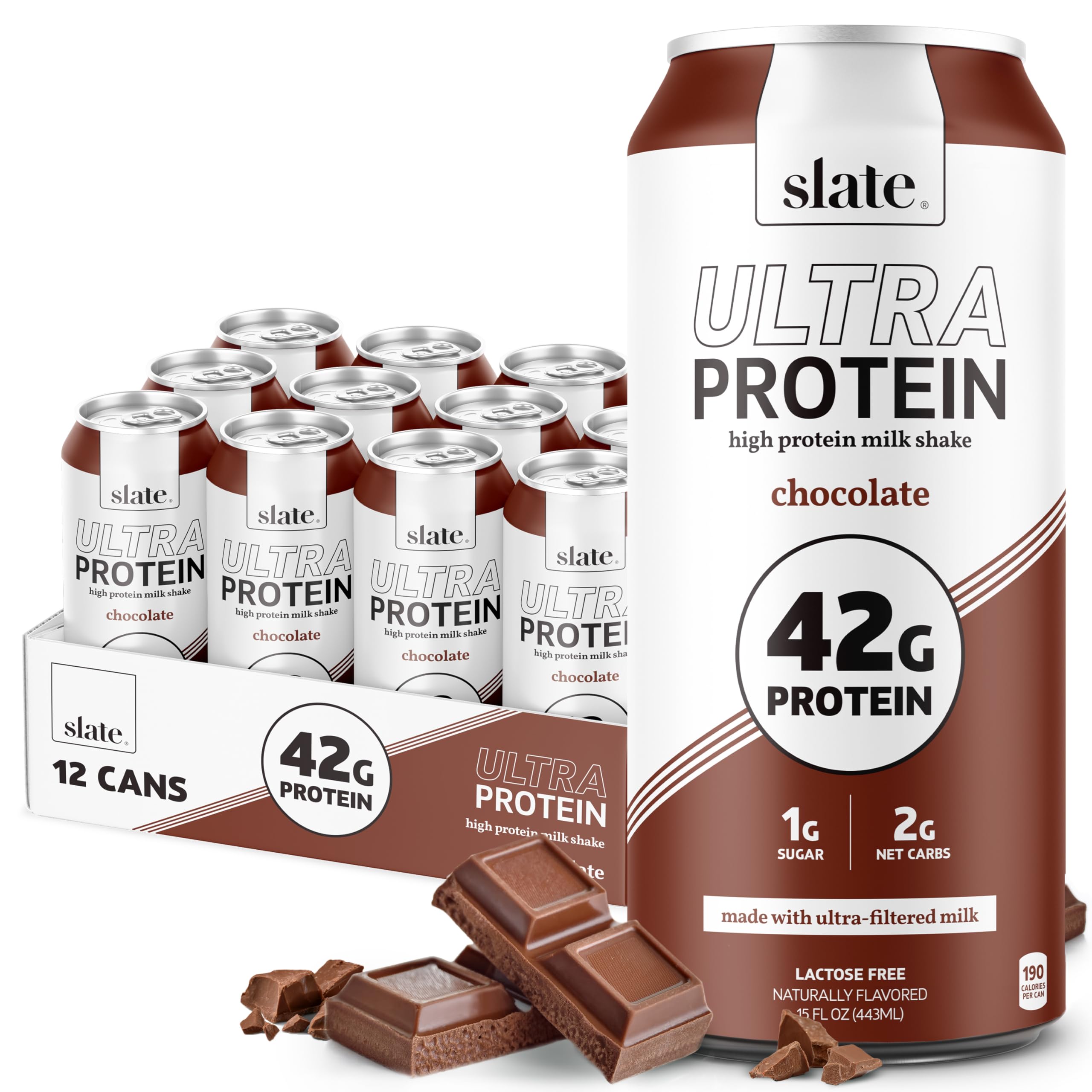 Milk - Ultra Protein Shake - Chocolate - 42g Protein, 2g Sugar, 190 Calories, 4g Net Carbs - Lactose Free, No Added Sugar - Made with Ultra Filtered Milk - Breakfast Boost, Post Workout - 15 fl