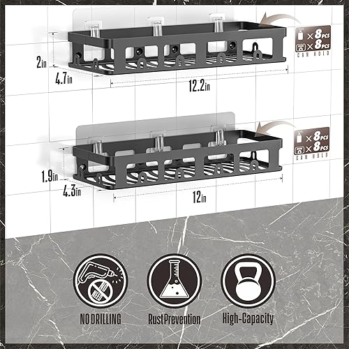 Miniatura 2 de NIFISLOY Estante organizador de ducha, 2 unidades, acero inoxidable inoxidable, 2 estantes, estantes de ducha sin taladros para baño