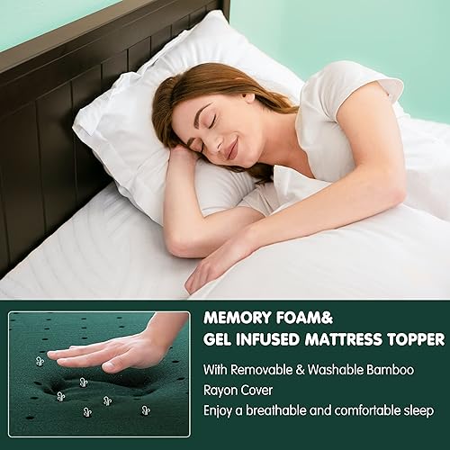 Vista 10 de CHUN YI Cubrecolchón con infusión de gel de 2 pulgadas, espuma viscoelástica refrescante, transpirable, soporte corporal ventilado
