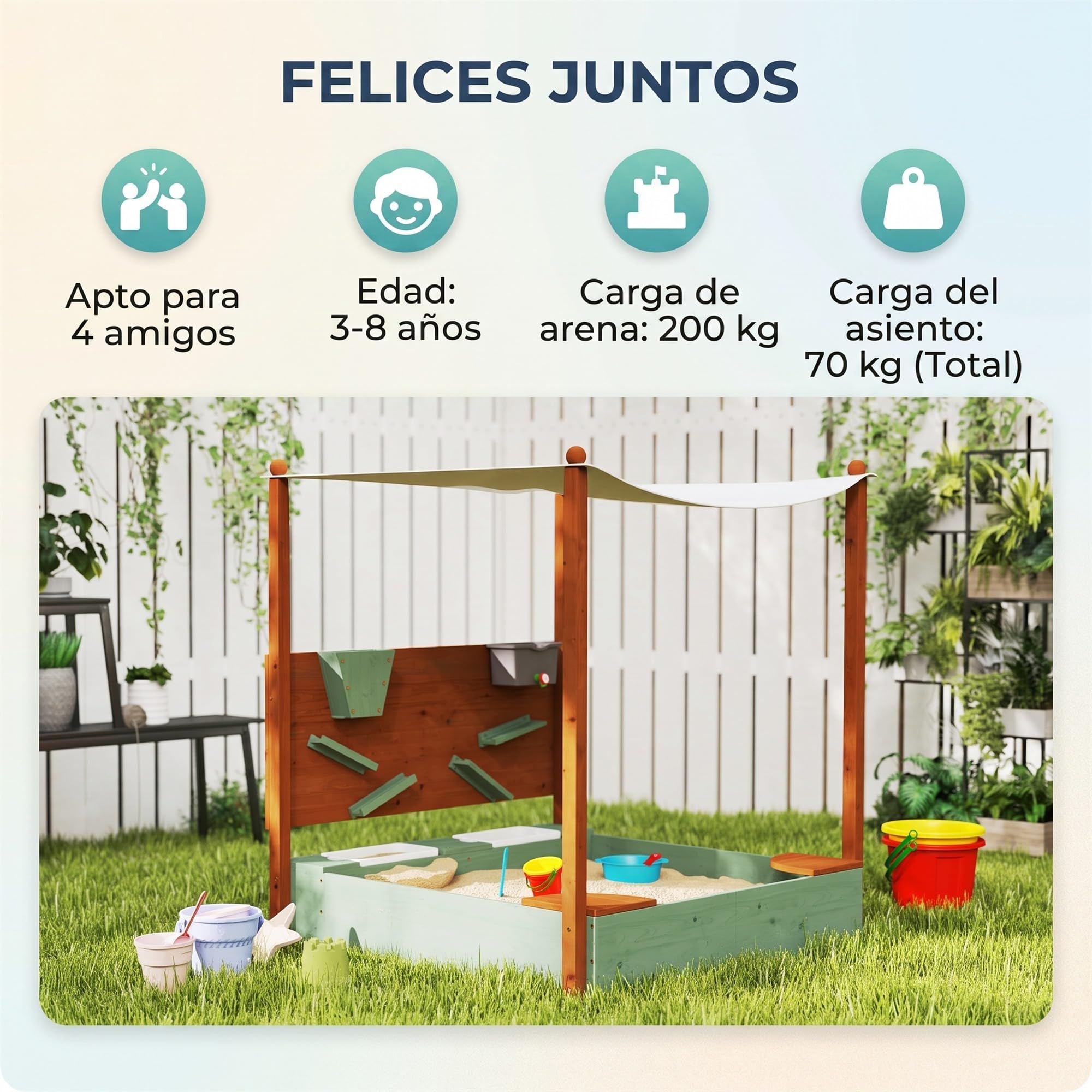 AIYAPLAY Arenero para Niños de Madera con Techo 116x112,5x128 cm Verde