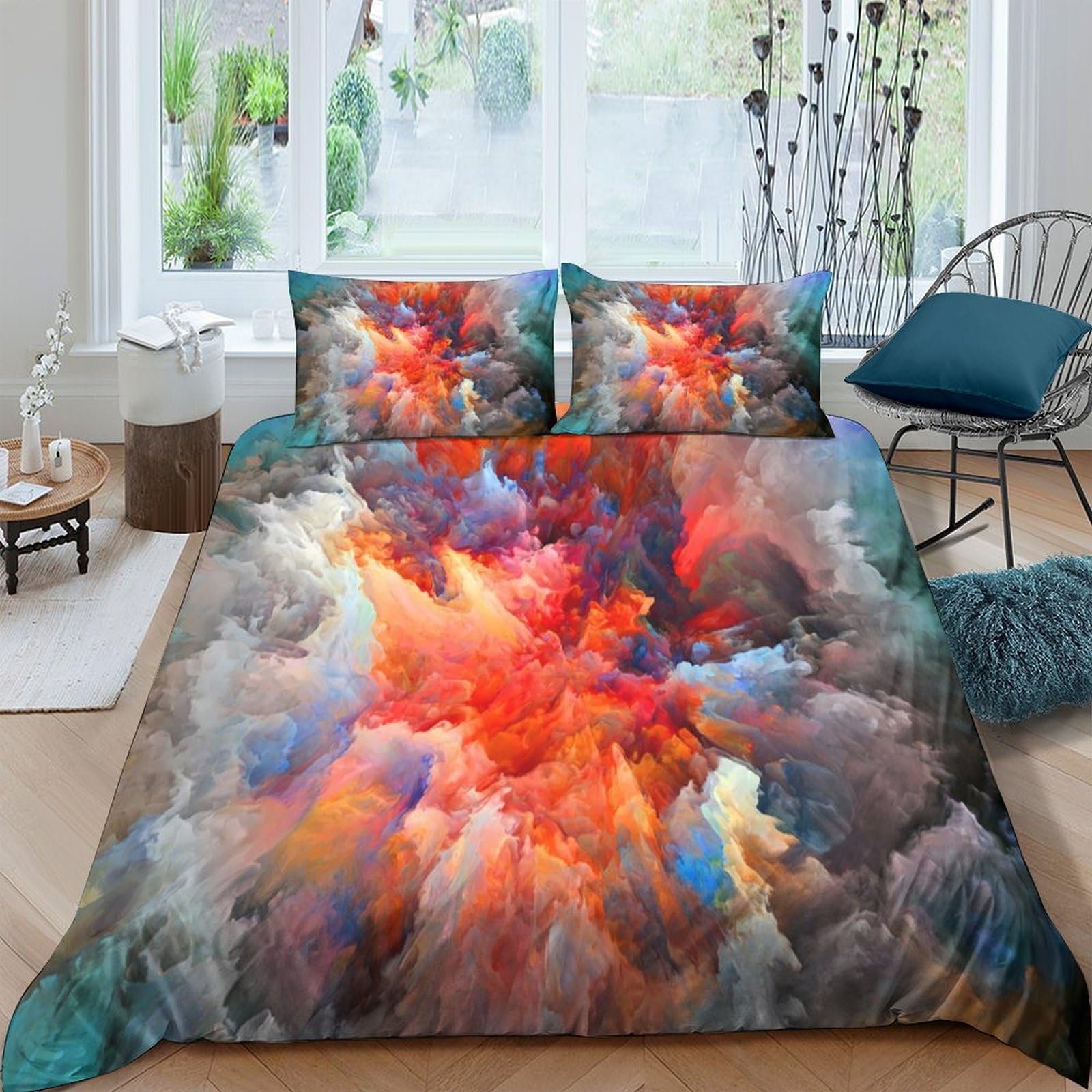 Ctjqhvkz Style-9 3D Printed Colorful Explosion Fitted Sheet Microfiber Vibrant Abstract Mattress Cover For Bedroom Guest Room Decor Single（135X200cm）