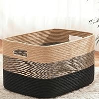 Vista 9 de Cesta de manta rectangular, cestas tejidas para almacenamiento, cesta de lavandería de 65L para mantas decorativas de guardería, juguetes, ropa