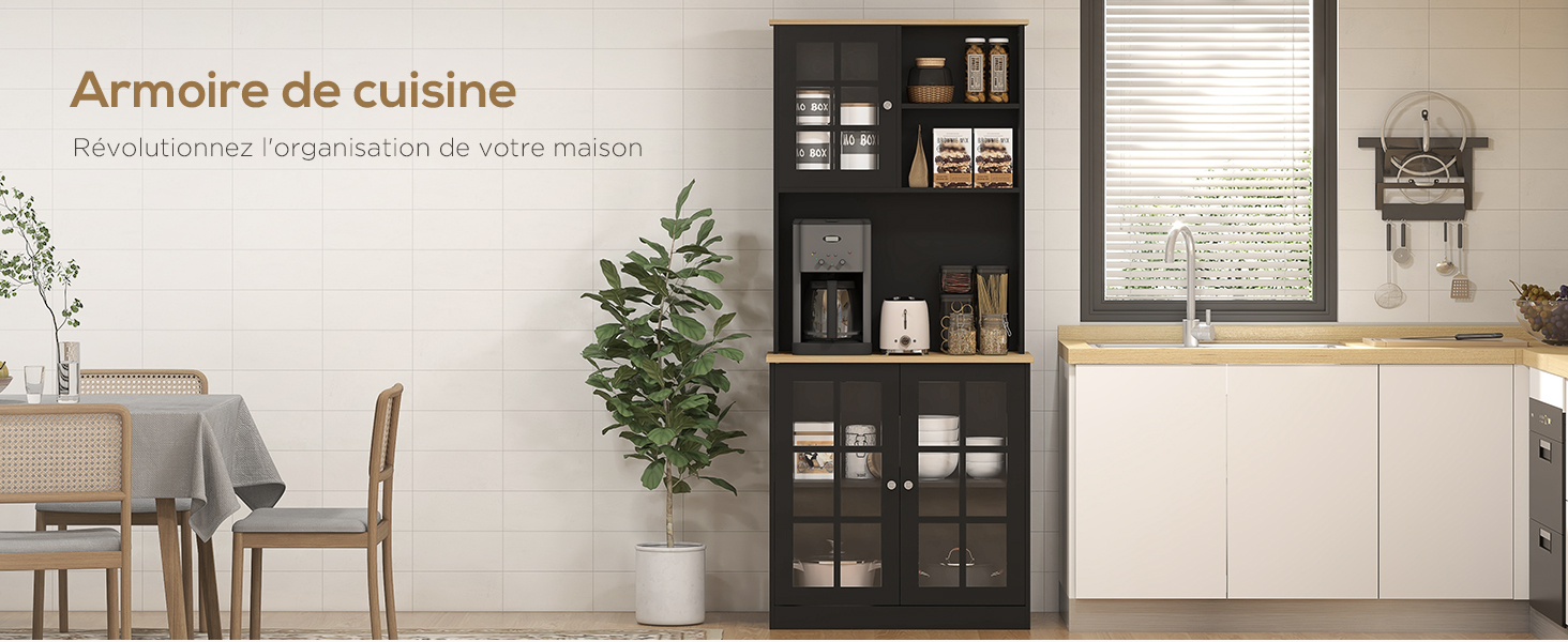 HOMCOM Armoire De Cuisine Multi-rangements 2 + 1 Porte 3 Tiroirs Grand Plateau Dim 60l X 40l X 150h Cm Bicolore Gris Blanc