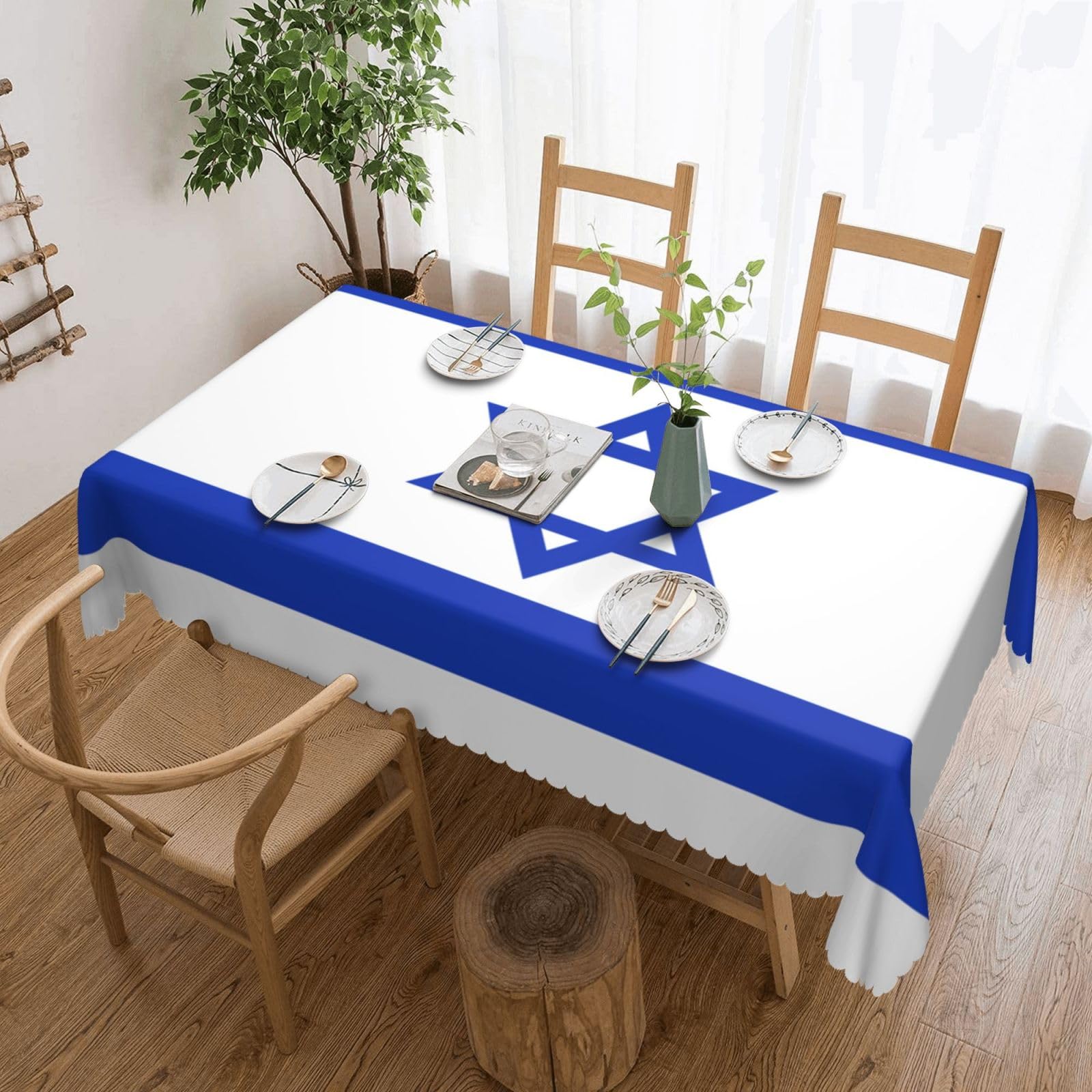 Dlxw Black Premium Stain-Resistant Israeli Flag Tablecloth For Outdoor Picnics, Kitchens And Holiday Dinners 54 X 72 In