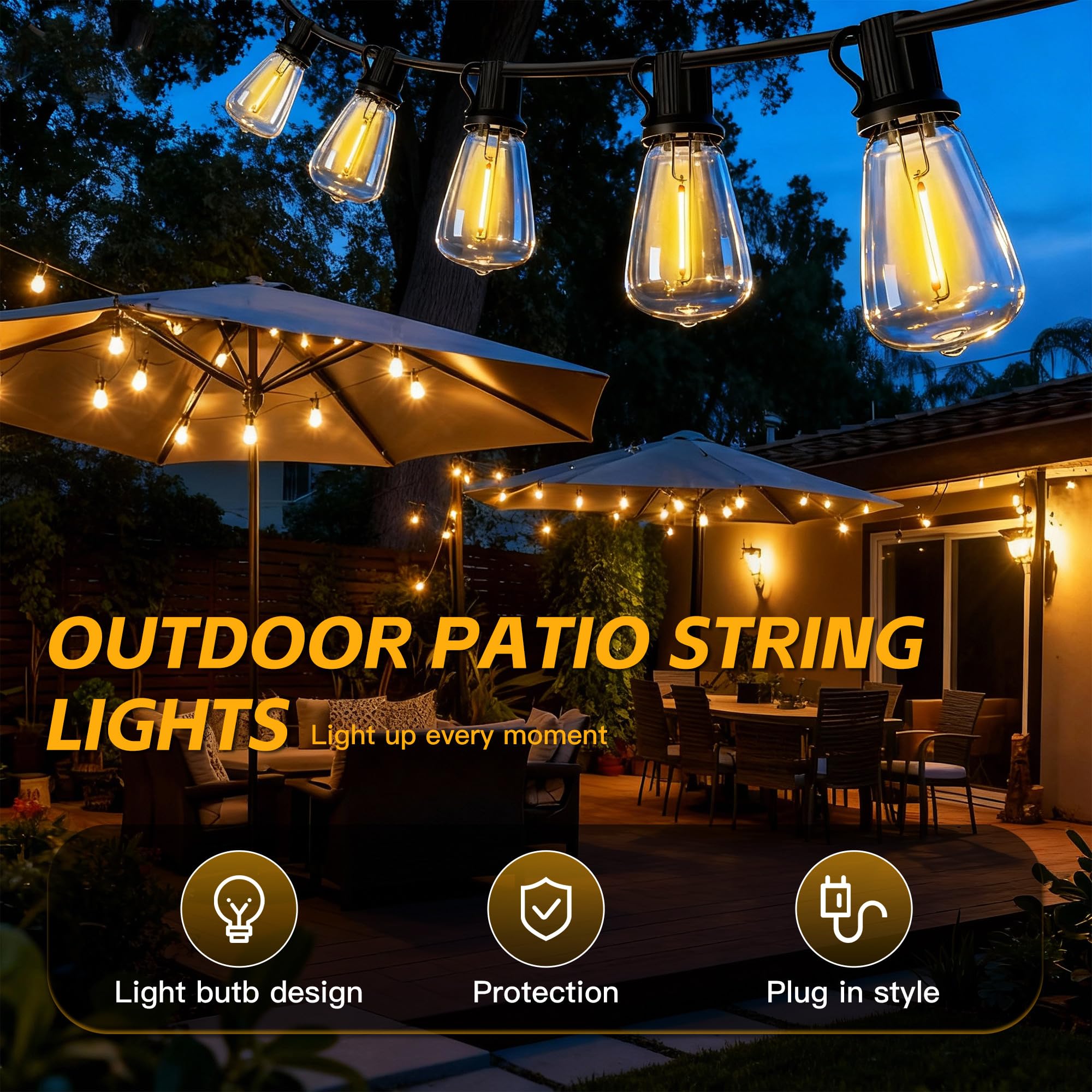 Guirnalda de luces solares para exteriores IP65, impermeable, luz de jardín USB y carga solar, con control remoto y 36 + 2 bombillas LED inastillables, 8 modos de luz, luces solares regulables