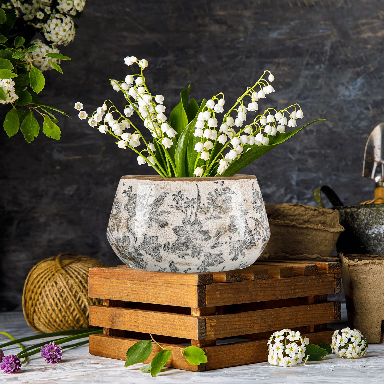 Amazon.com : Ninehaoou 7.8 Inch Large Vintage Ceramic Planter Ice