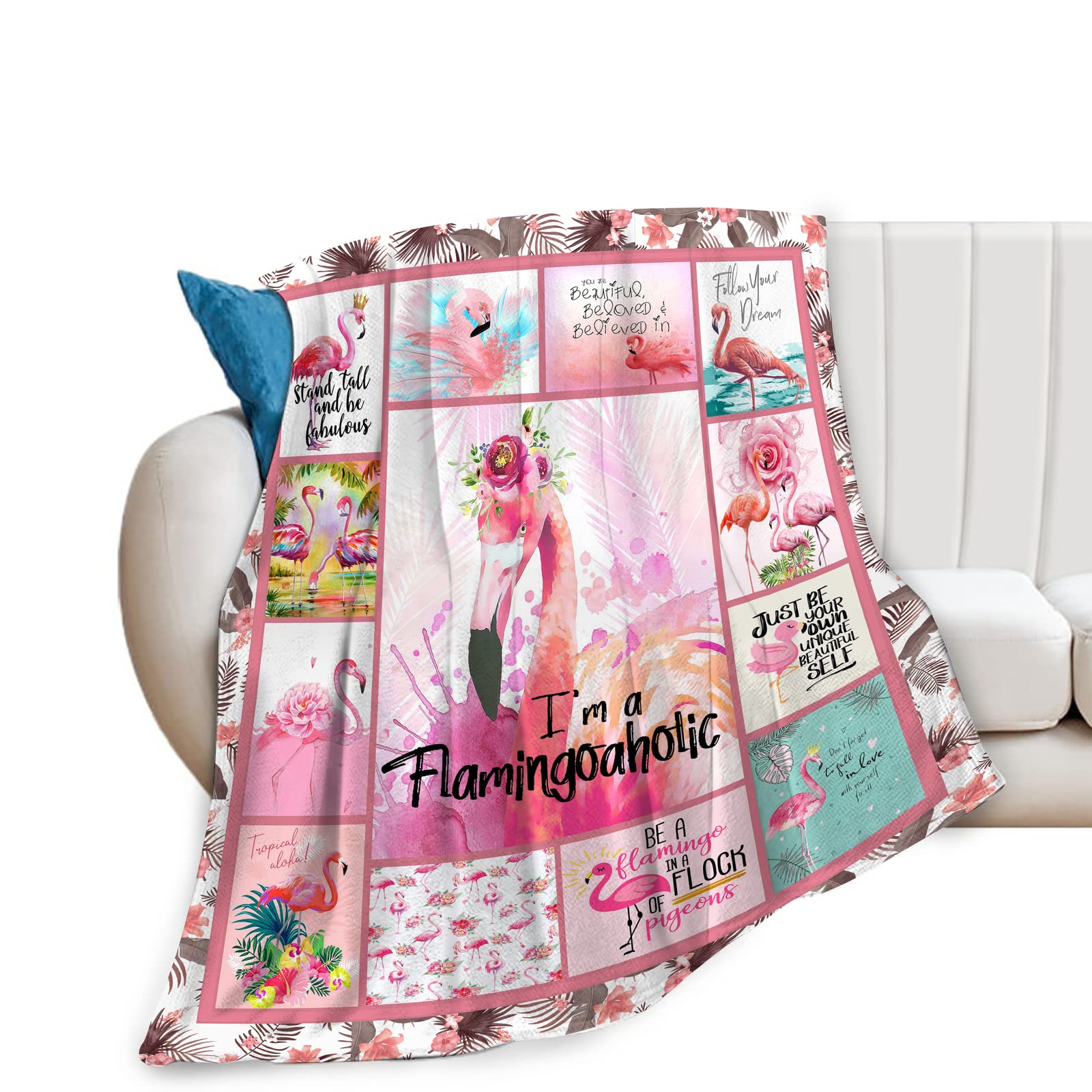 Soft Pink Flamingo Flannel Throw Blanket - 40x50 Inches, Cute Gift For Girls & Women - View #7