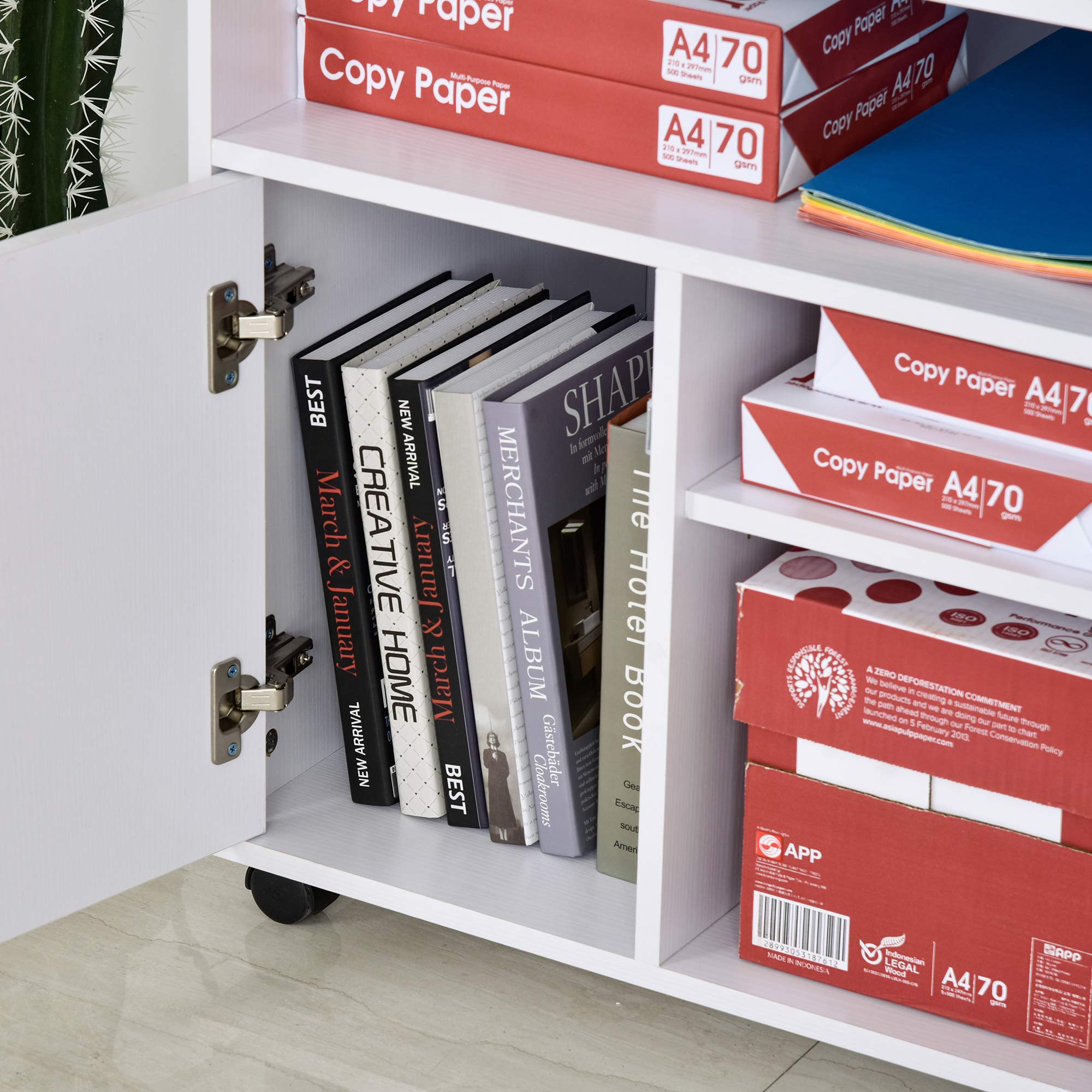 HOMCOM printerstandaard printertafel kantoorwagen trolley met kast planken spaanplaat wit 60 x 50 x 65,5 cm